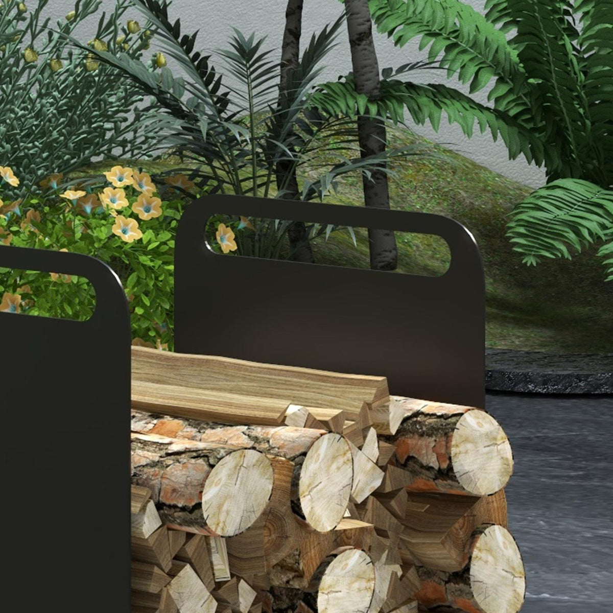 Firewood rack 36.5 x 30 x 36 cm firewood rack with handles, firewood rack for outdoor, indoor, up to 30 kg, steel, black