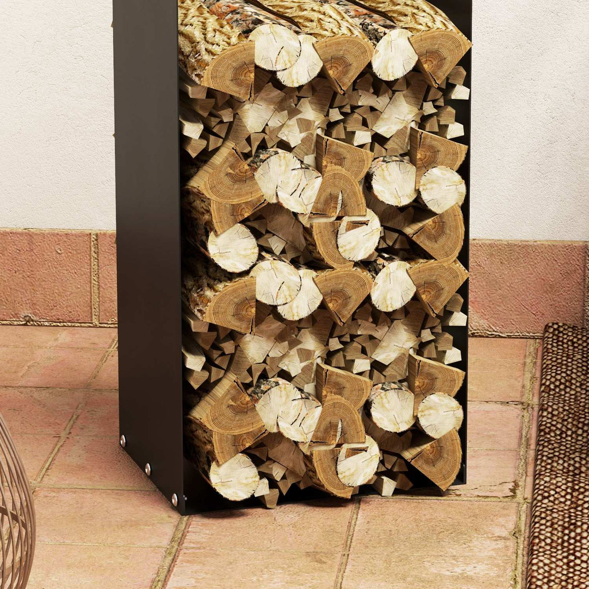Firewood rack 36 x 30 x 90 cm firewood rack with handles, firewood rack for outdoor, indoor, up to 30 kg, steel, black