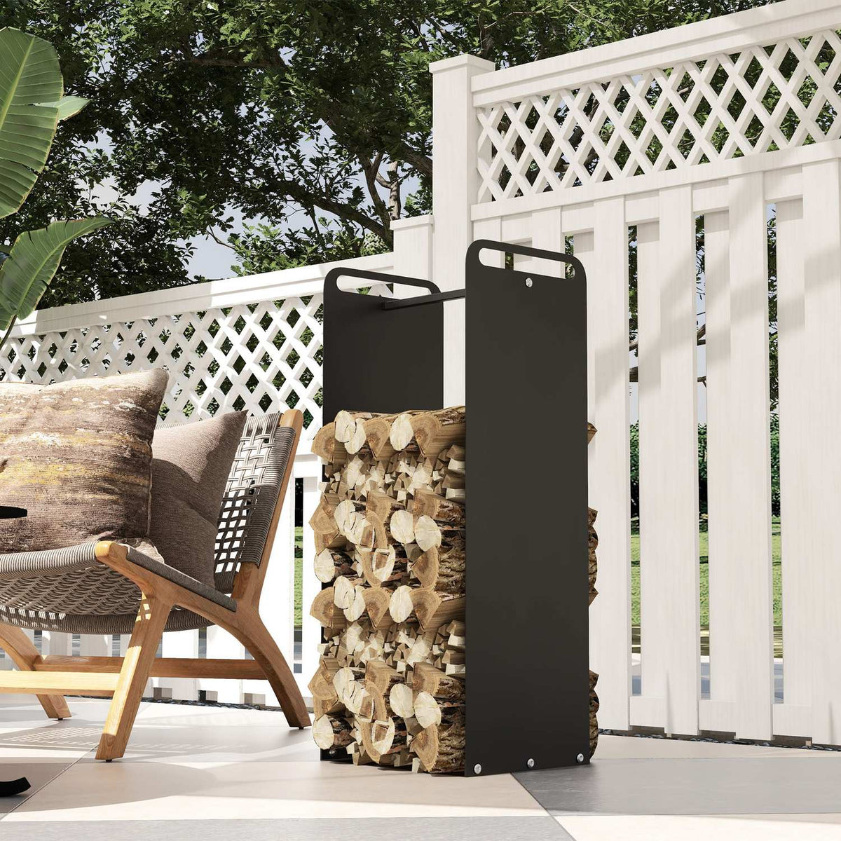 Firewood rack 36 x 30 x 90 cm firewood rack with handles, firewood rack for outdoor, indoor, up to 30 kg, steel, black