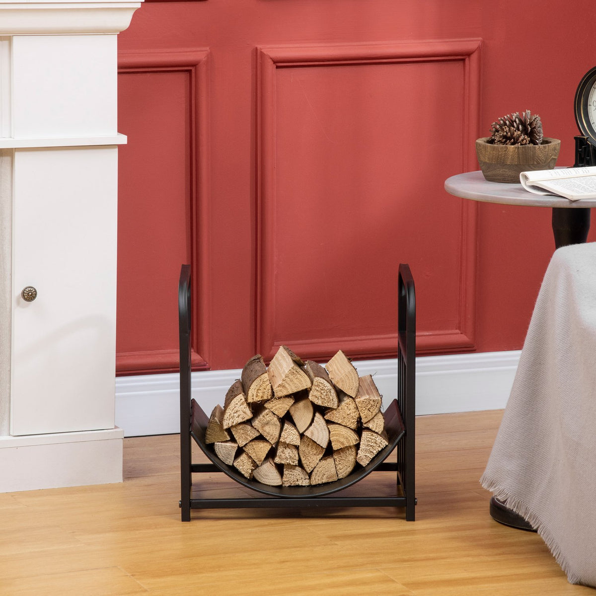 Firewood rack 42 x 33.5 x 43 cm firewood rack with handles, firewood rack for outdoor, indoor, up to 50 kg, metal, black