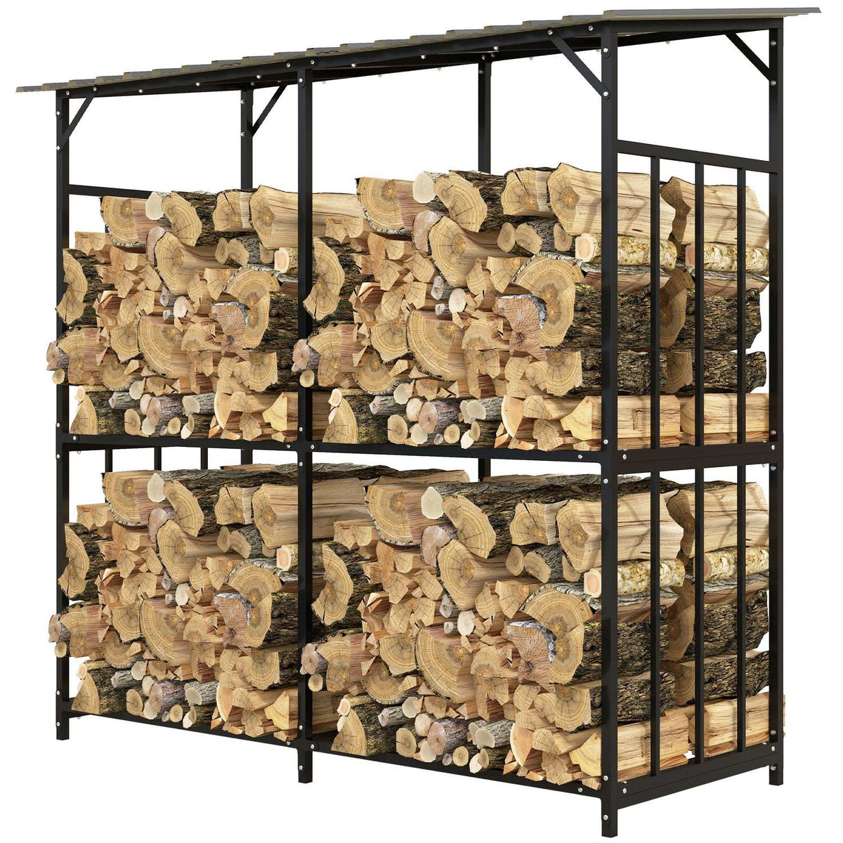 Firewood rack outside, wooden shelter 1.17 m³ firewood storage with cover, load capacity 100kg, steel, 186 x 75 x 185cm, black