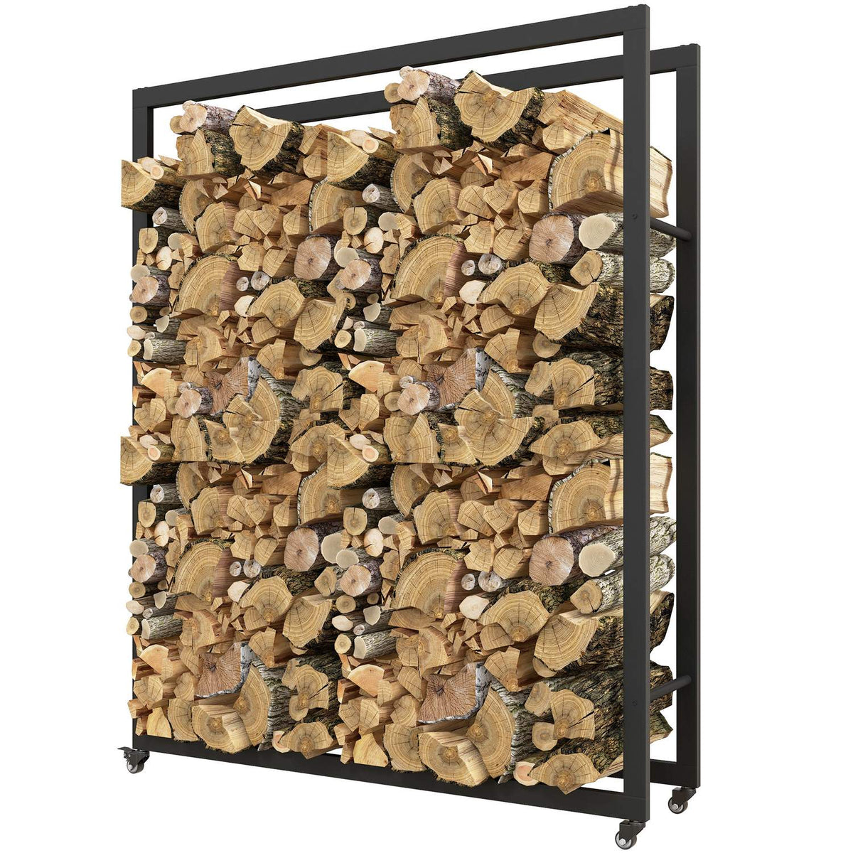 Firewood rack with wheels, mobile, metal frame, up to 150 kg, 120 x 32 x 151 cm, black