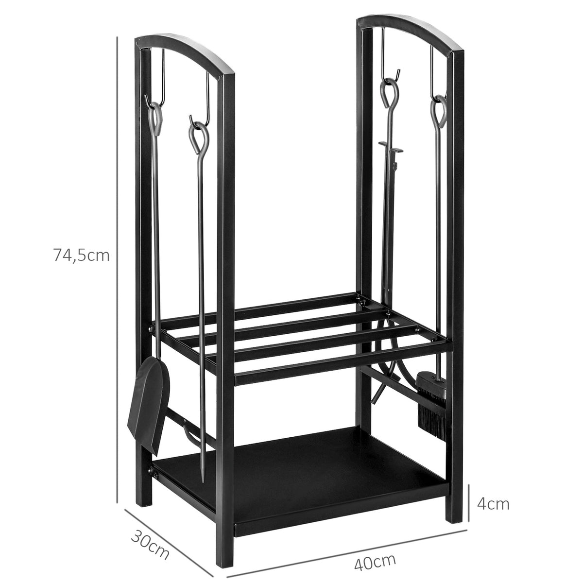 Firewood stand firewood rack firewood tray 2 layers fireplace tool black 40x30x74.5cm