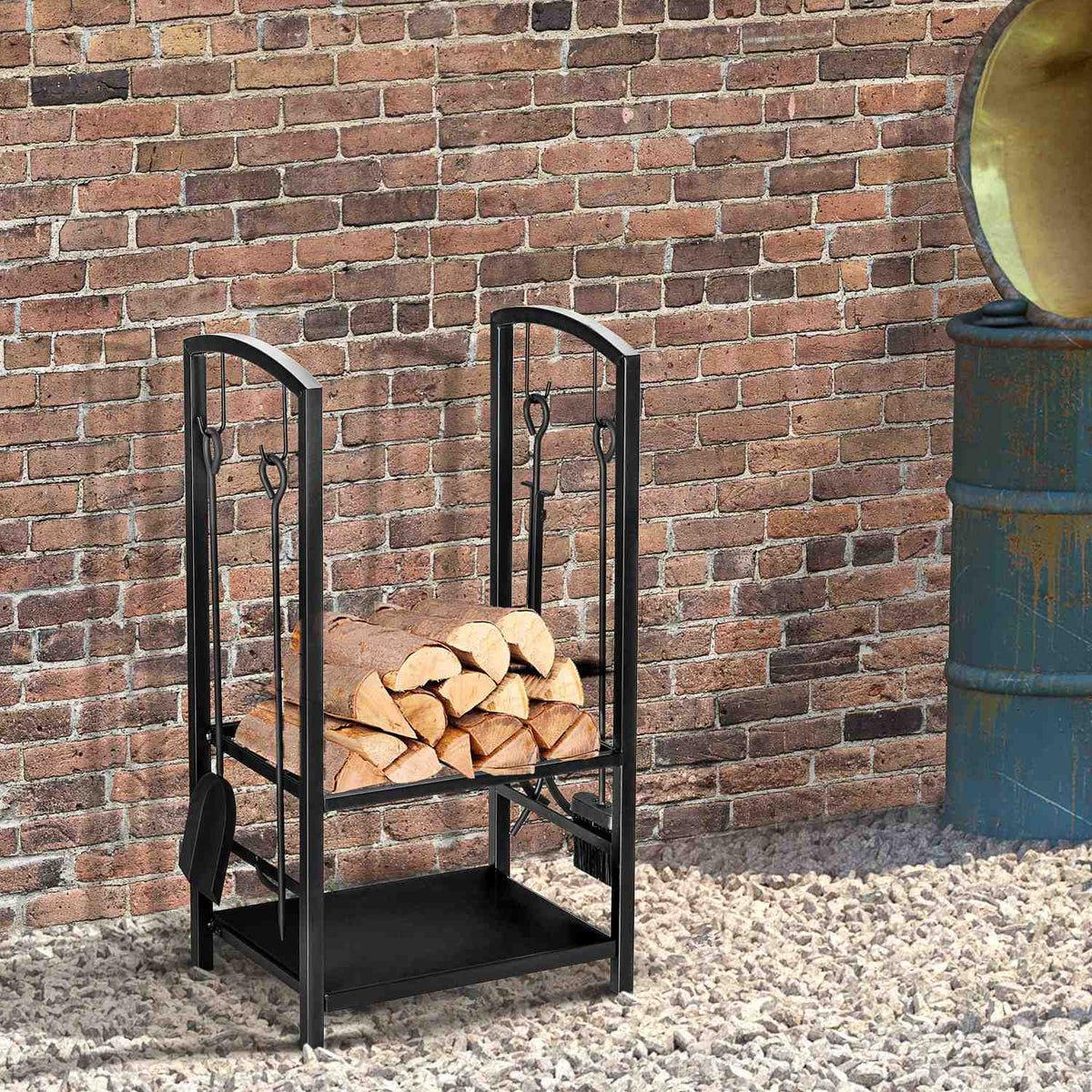 Firewood stand firewood rack firewood tray 2 layers fireplace tool black 40x30x74.5cm