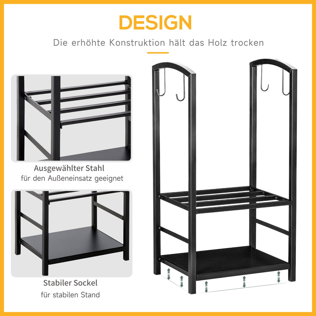Firewood stand firewood rack firewood tray 2 layers fireplace tool black 40x30x74.5cm
