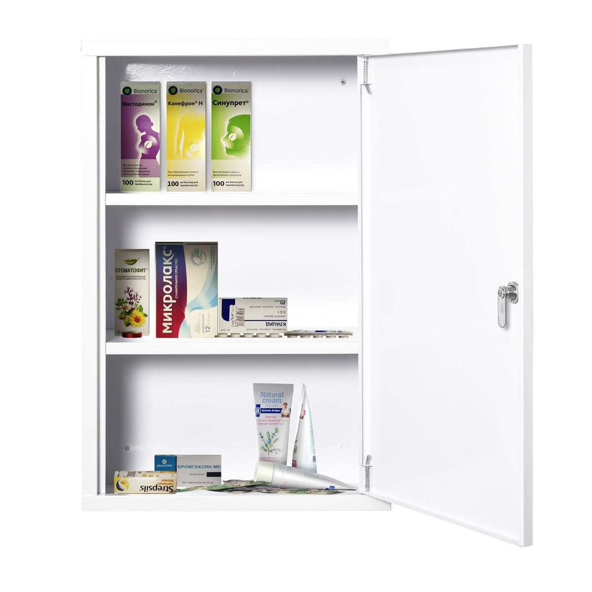 First Aid Cabinet Medicine Cabinet 3 Compartments Lockable Steel White 40X18X60Cm