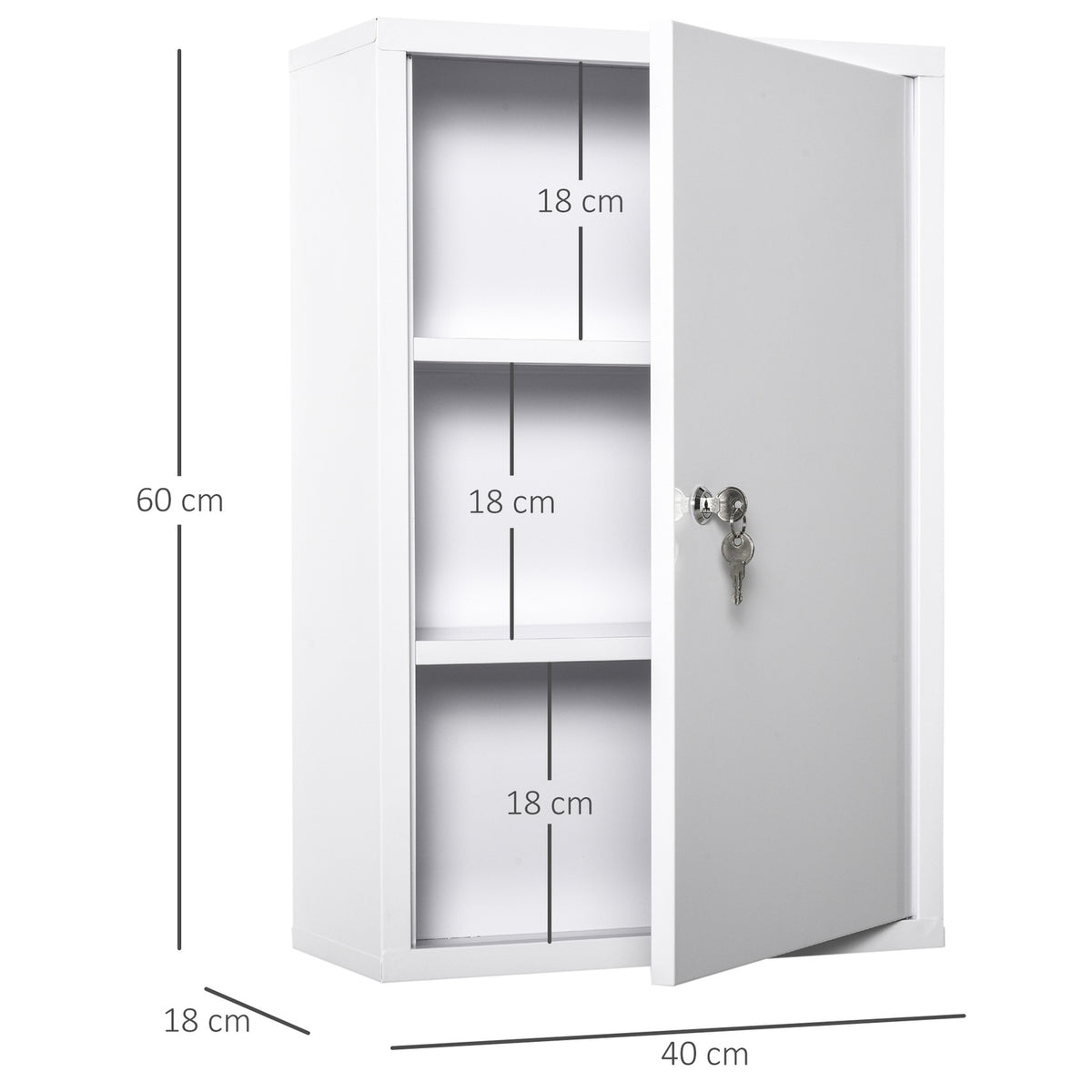 First Aid Cabinet Medicine Cabinet 3 Compartments Lockable Steel White 40X18X60Cm