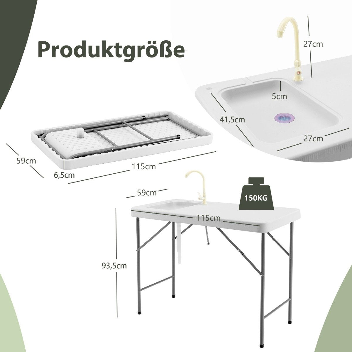 Fish Cleaning Table More Portable Fish Fillet and Hunting Station with Sink Faucet Drain Hose