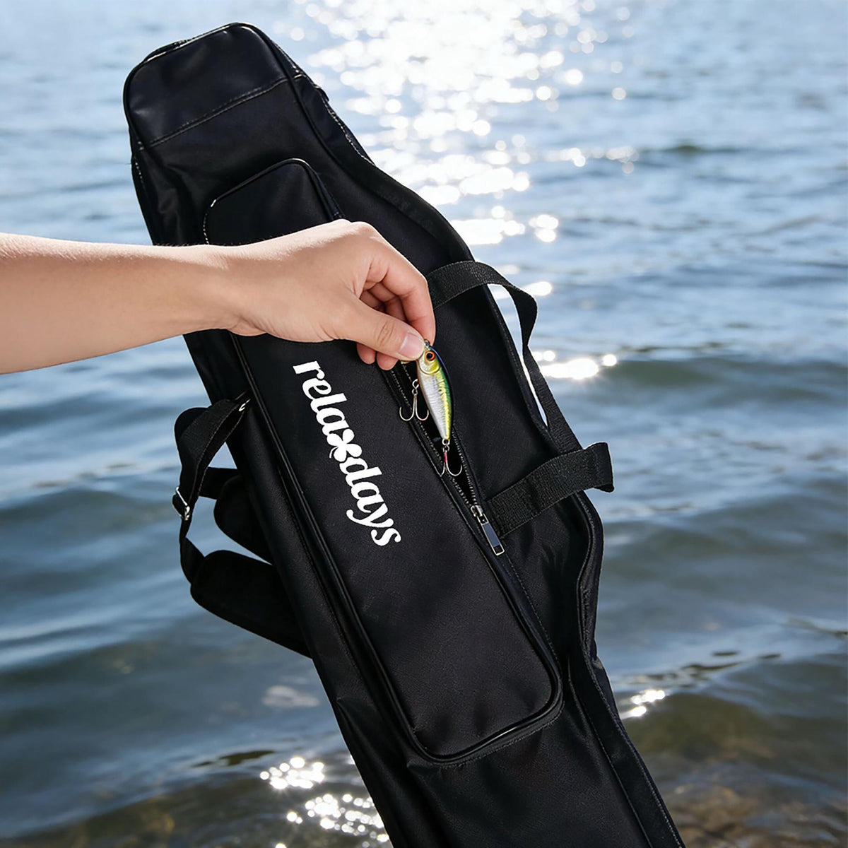 Fishing Rod Bag, 5 Compartments, Black, 150 cm