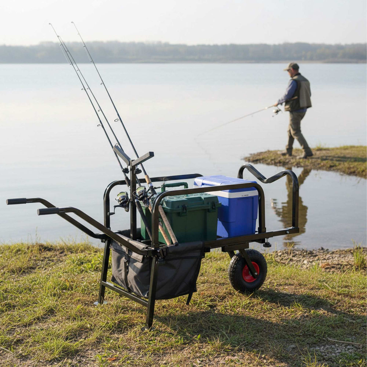 Fishing Trolley with Bag – Metal, Pneumatic Tyres