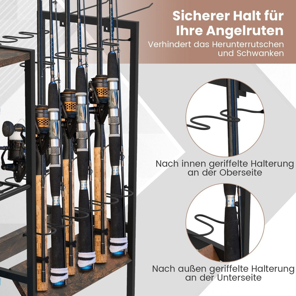 Fishing rod holder with lockable universal wheels, tackle trolley, fishing equipment organiser