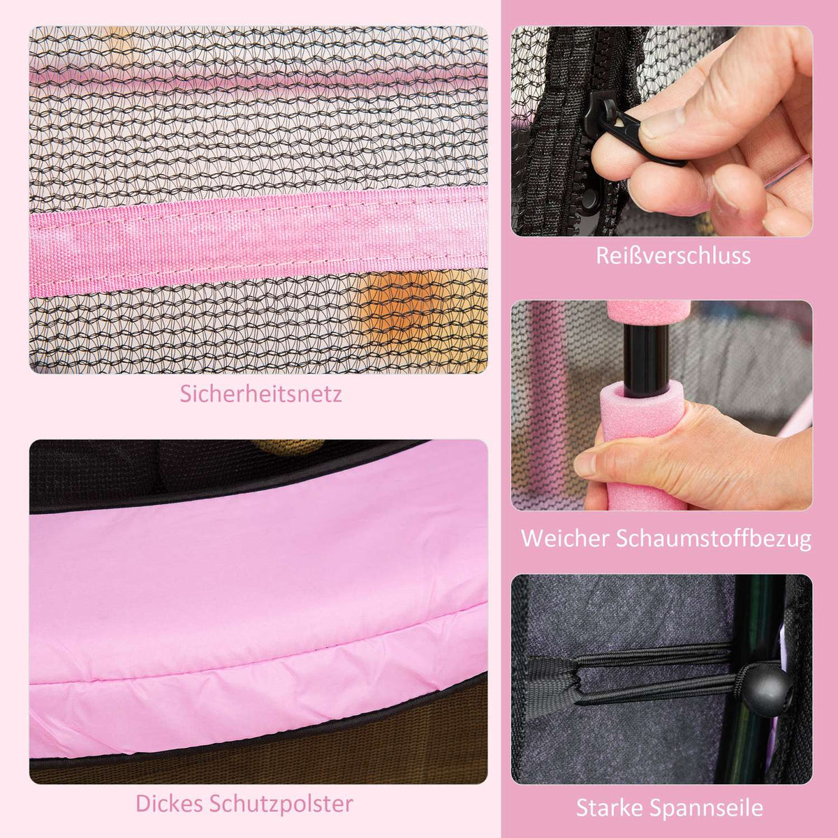 Fitness Trampoline For Children With Safety Net And Edge Cover, Rubber Rope, Pink, Up To 45 Kg