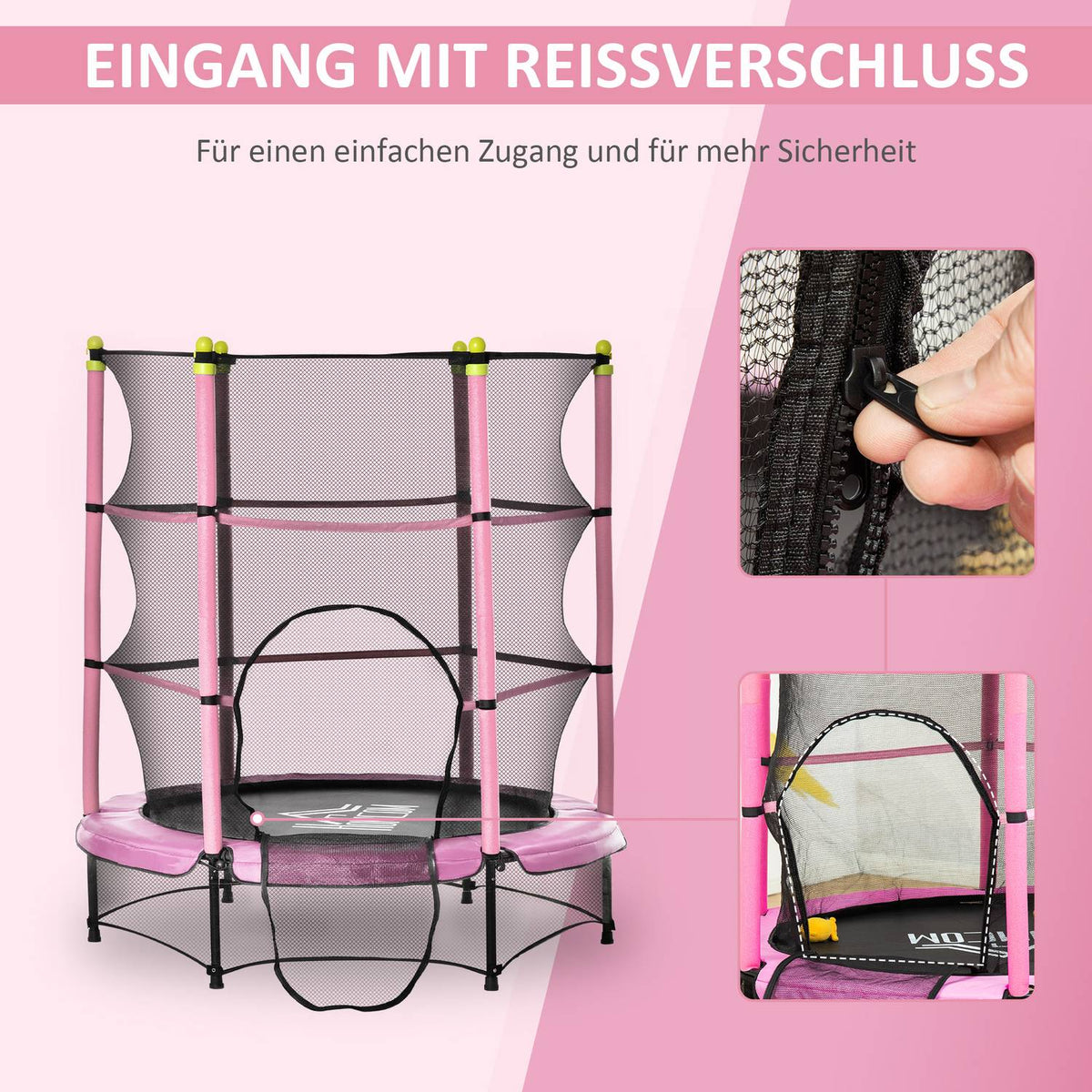 Fitness Trampoline For Children With Safety Net And Edge Cover, Rubber Rope, Pink, Up To 45 Kg