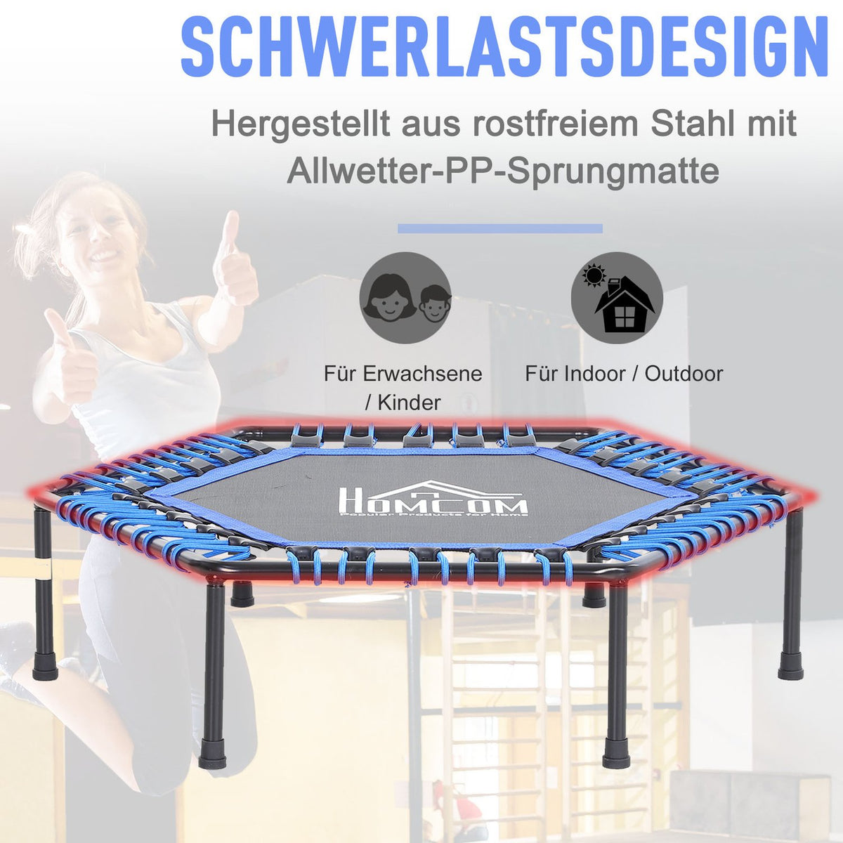 Fitness Trampoline, Trampoline For Yoga, Garden Trampoline, Steel + Pp, Blue, Ø105 X 26H Cm