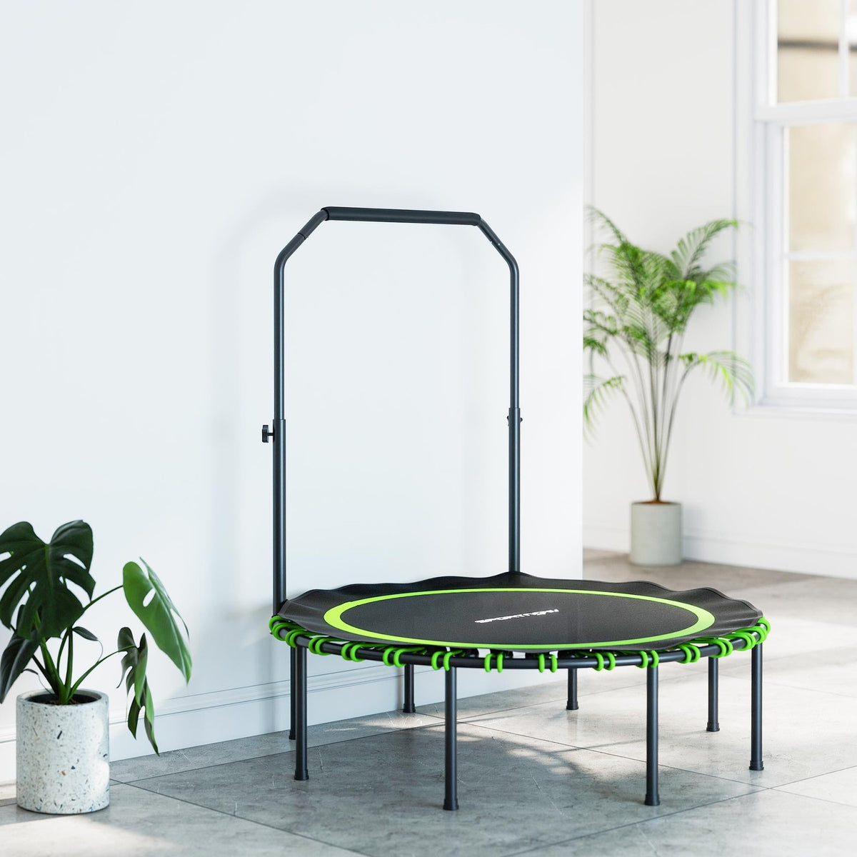 Fitness Trampoline with Adjustable Handle, Indoor/Outdoor, Green