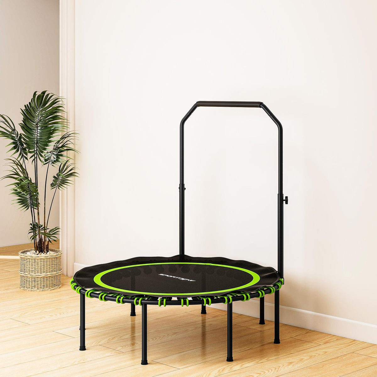 Fitness Trampoline with Adjustable Handle, Indoor/Outdoor, Green
