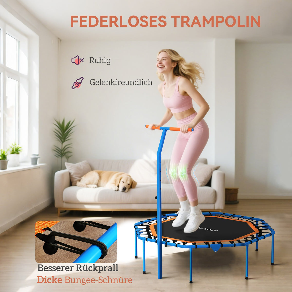 Fitness Trampoline with Adjustable Handle, Steel, Indoor Use