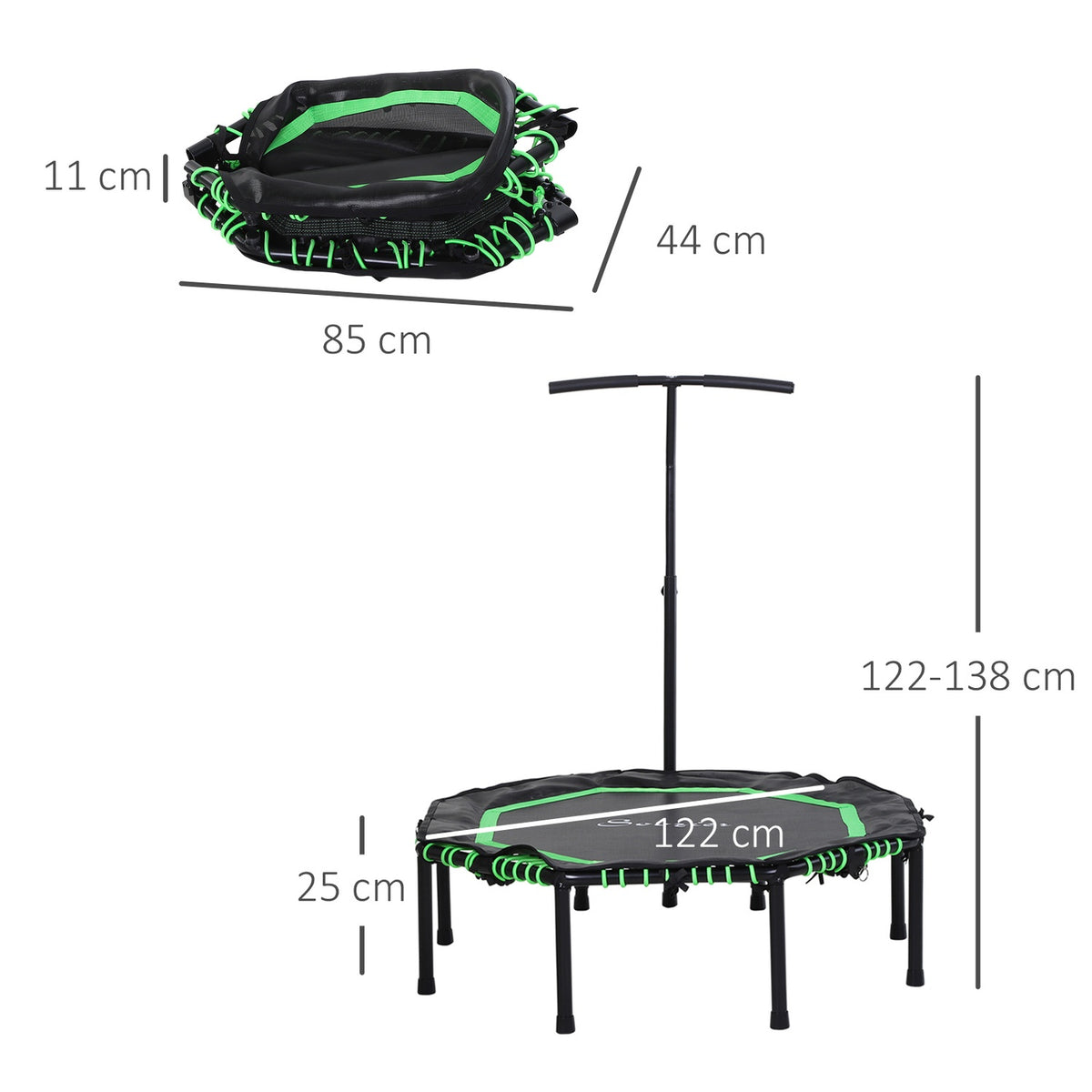 Fitness Trampoline with Adjustable Handle Trampoline for Kids Adults Garden Trampoline Folding Steel 122x122x122-138cm