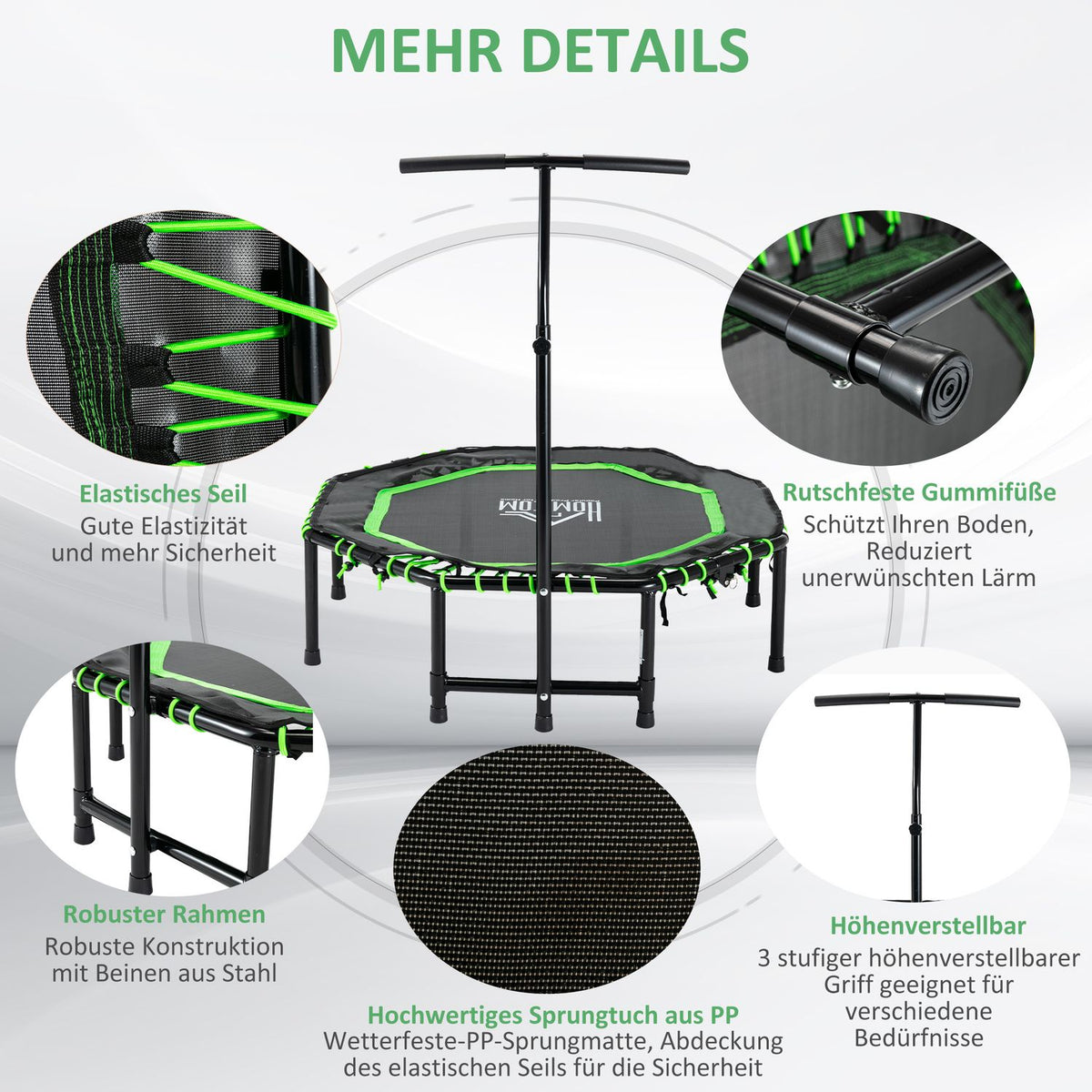 Fitness Trampoline with Adjustable Handle Trampoline for Kids Adults Garden Trampoline Folding Steel 122x122x122-138cm