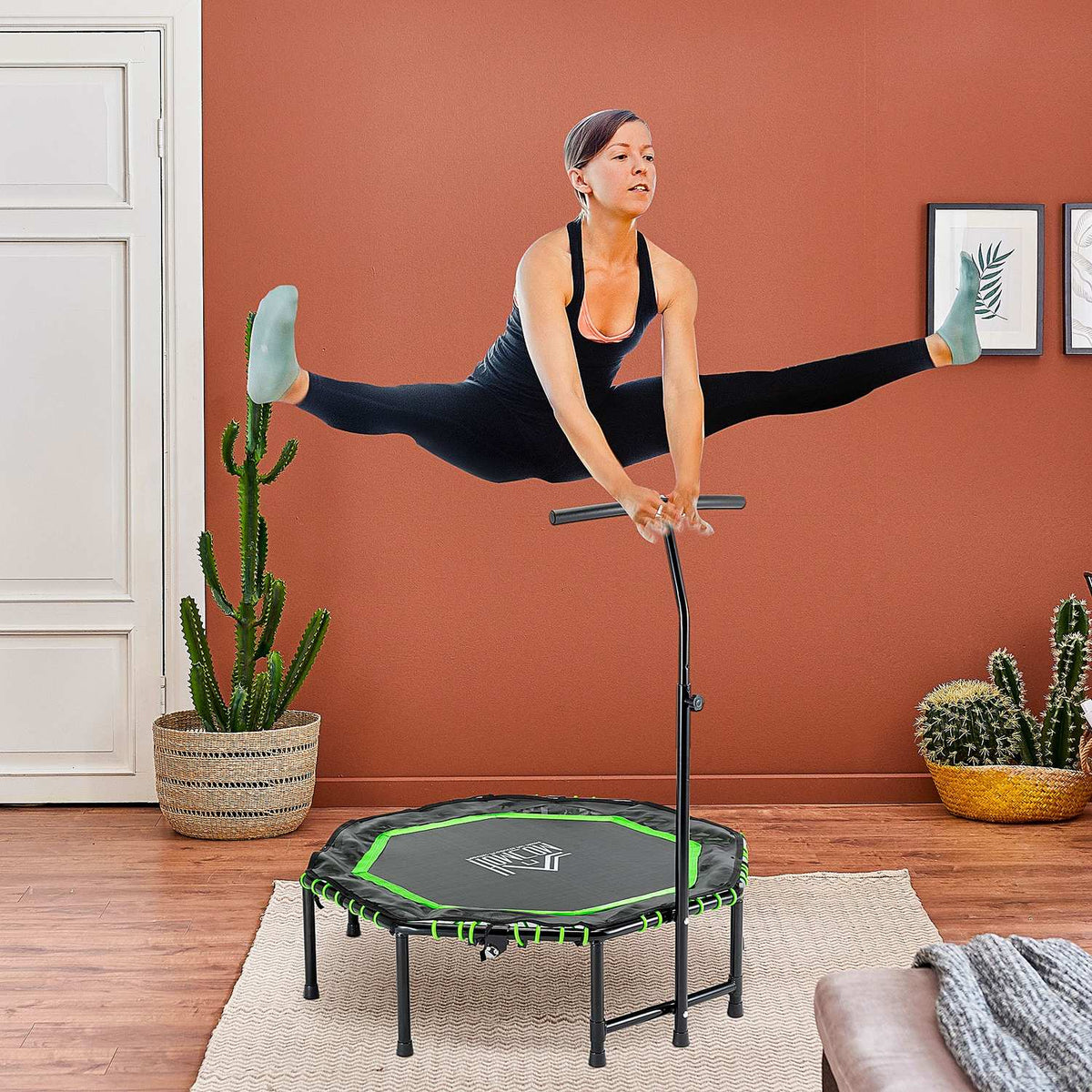 Fitness Trampoline with Adjustable Handle Trampoline for Kids Adults Garden Trampoline Folding Steel 122x122x122-138cm