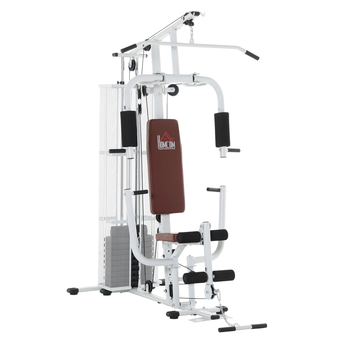 Fitness station for home, total 45kg, with press arm, leg developer, roller pads, PU synthetic leather, 150 x 110 x 210 cm, white