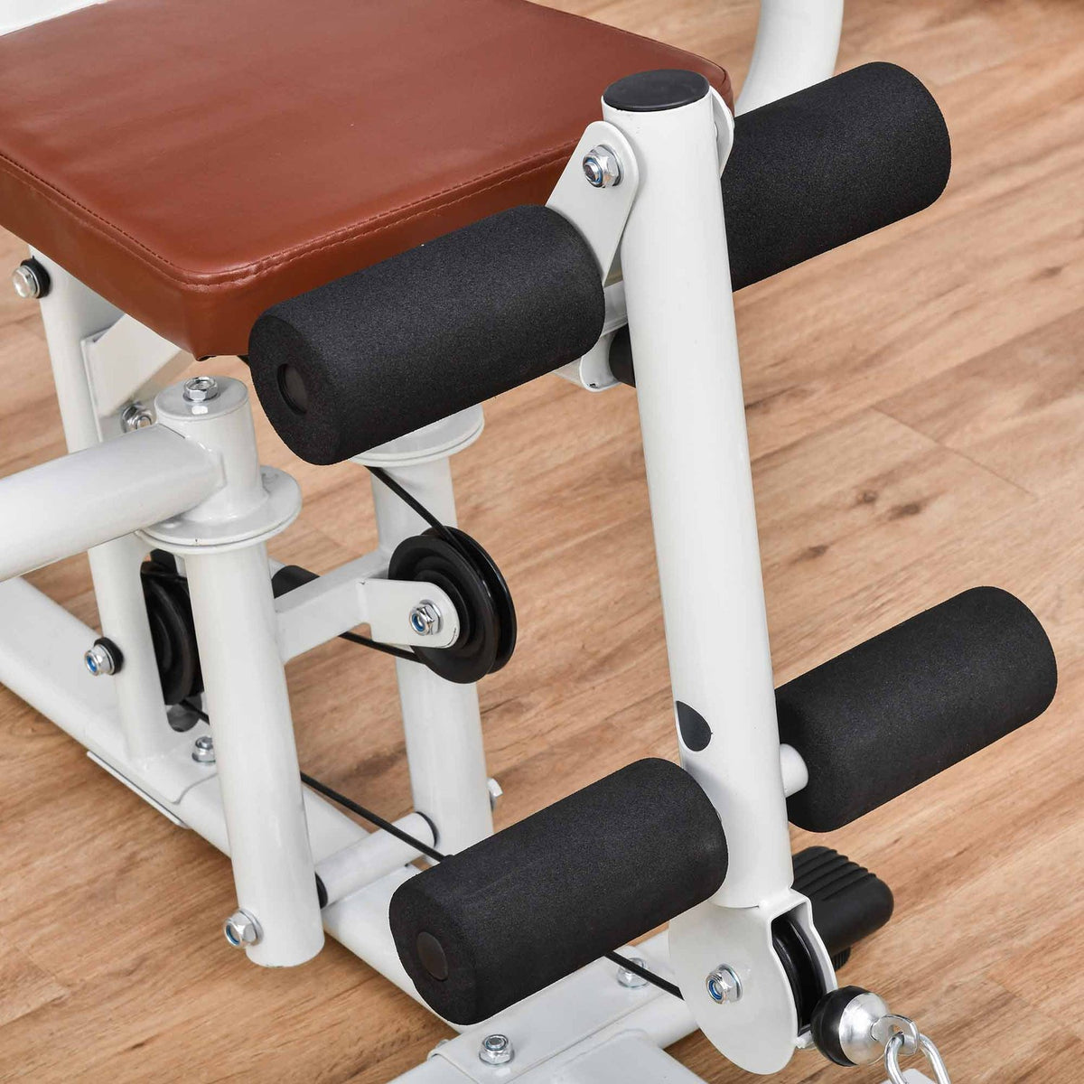 Fitness station for home, total 45kg, with press arm, leg developer, roller pads, PU synthetic leather, 150 x 110 x 210 cm, white