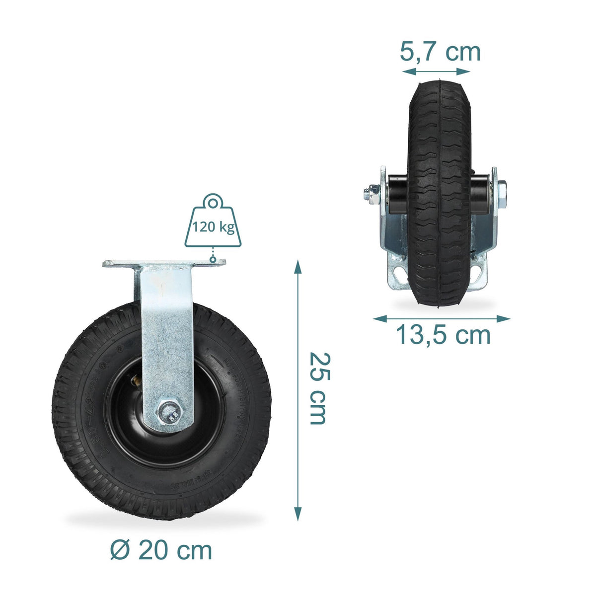 Fixed Pneumatic Wheel Castor with Steel Plate