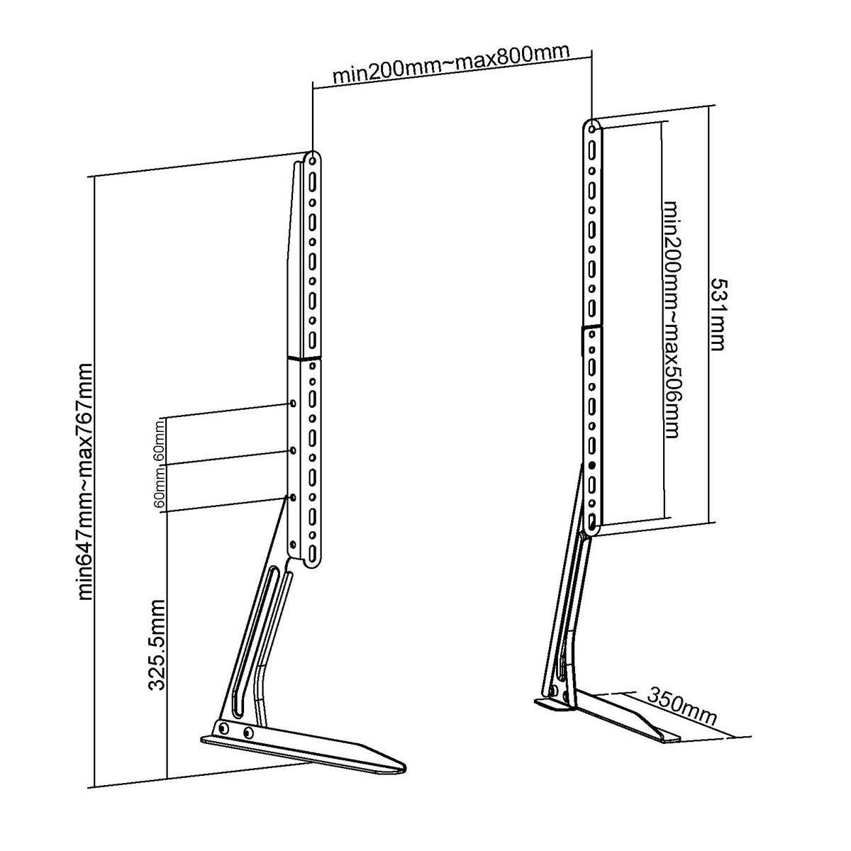 Fixed TV Stand | 13-70" | Maximum screen weight supported: 50kg | Adjustable preset heights | Steel | Black