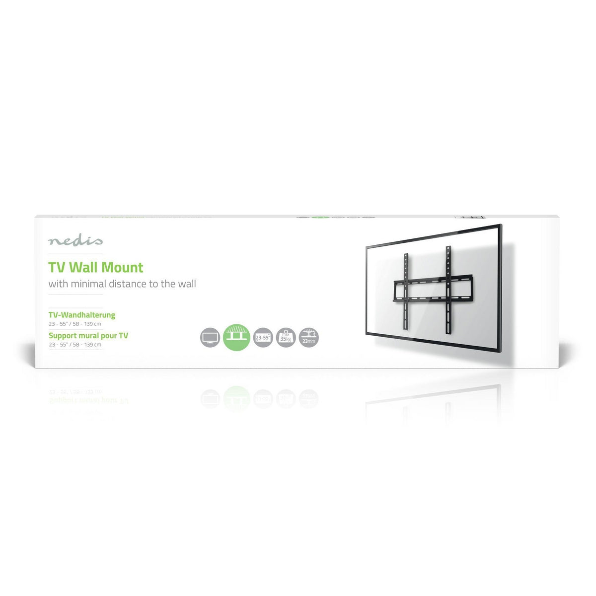 Fixed TV wall mount | 23-55 " | Maximum screen weight supported: 35 kg | Minimum wall distance: 23 mm | Steel | Black