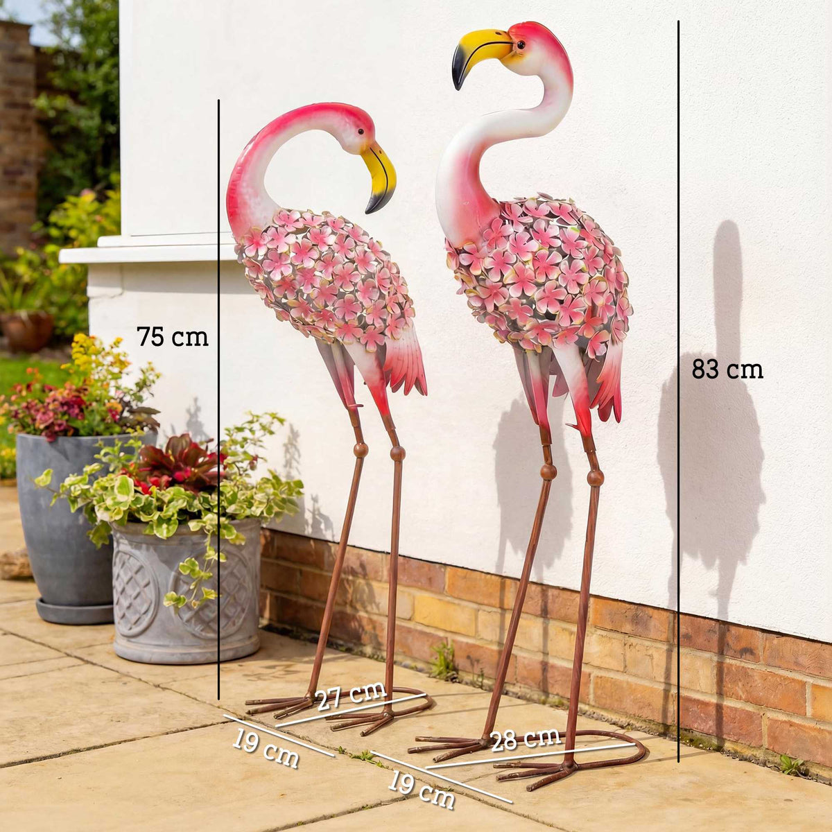 Flamingo Garden Statues Set of 2, Metal Birds with Anchors