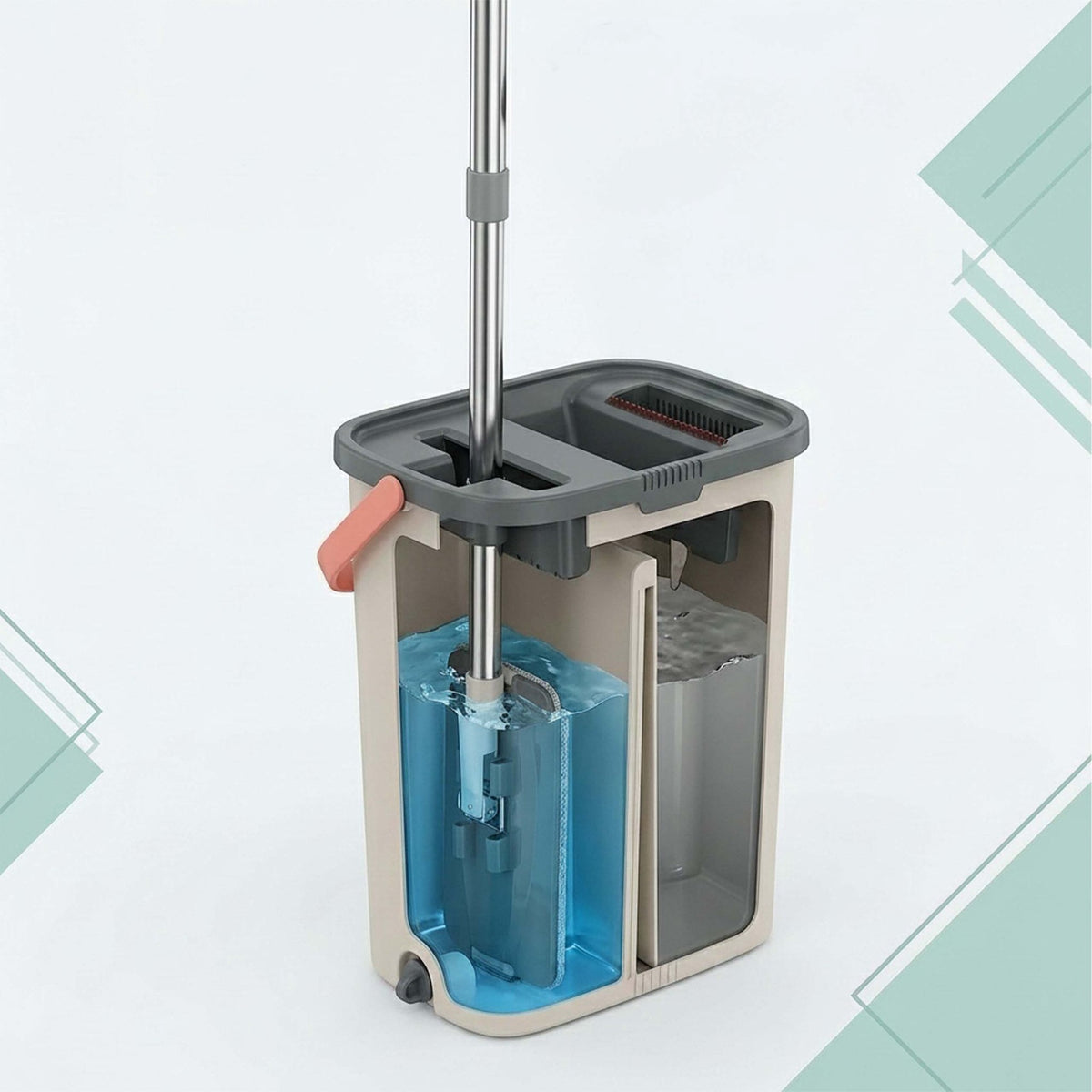 Flat Mop Set with 2-Chamber Bucket, Microfibre Pads