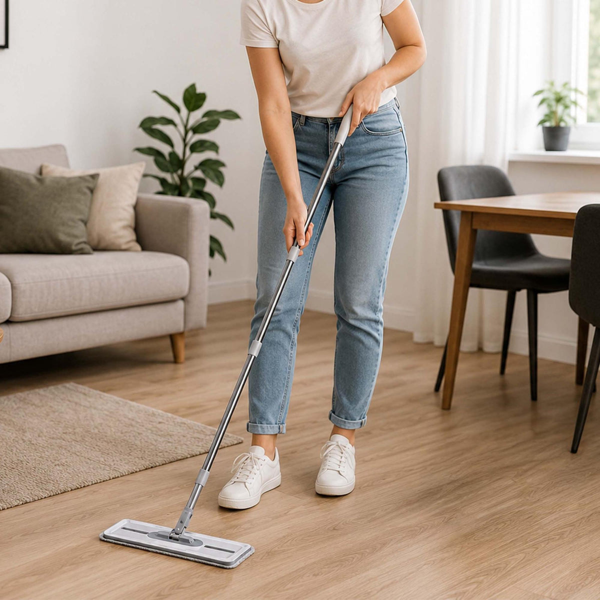 Flat Mop Set with 2-Chamber Bucket and Microfibre Pads
