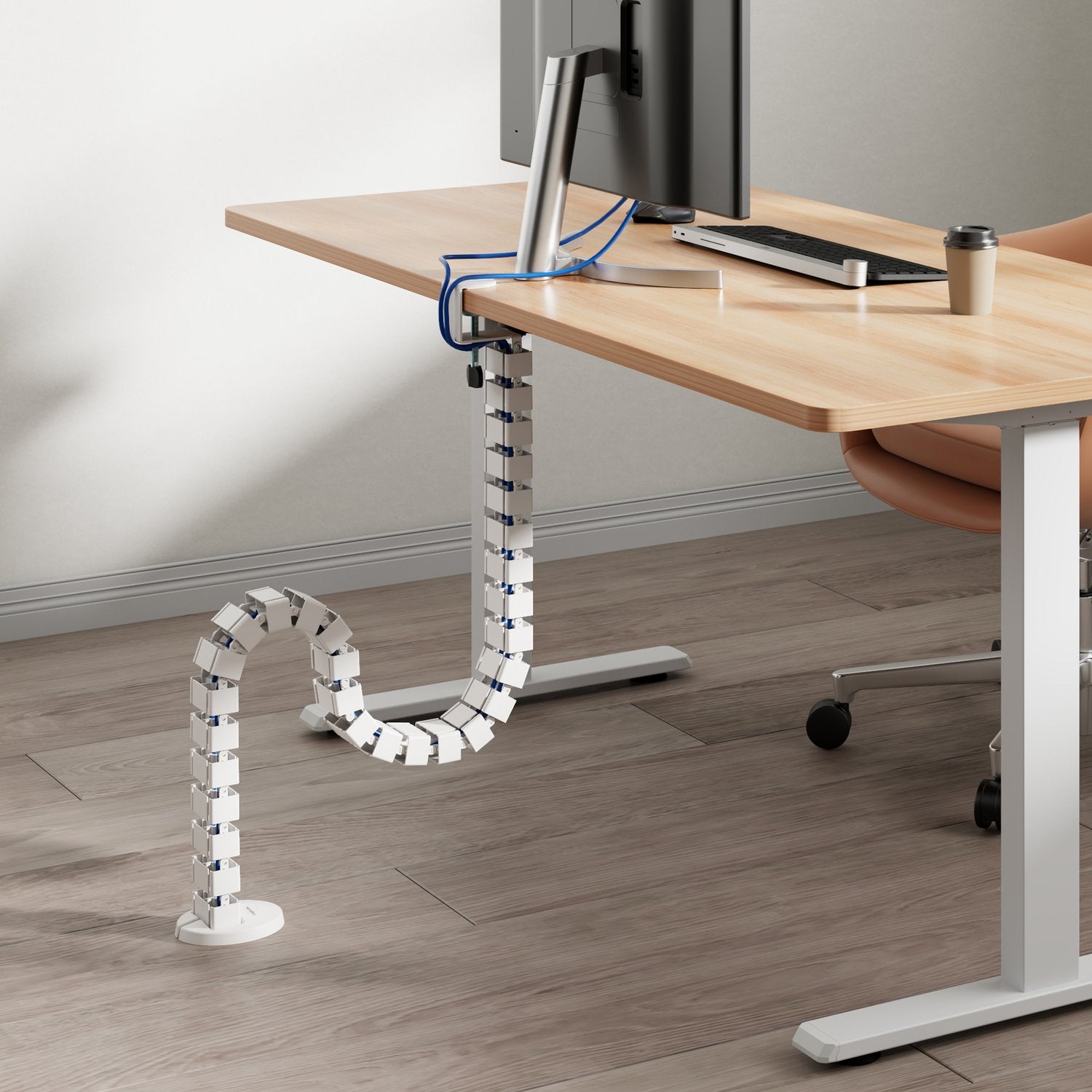 Flexible vertical cable channel for sit/stand desks White