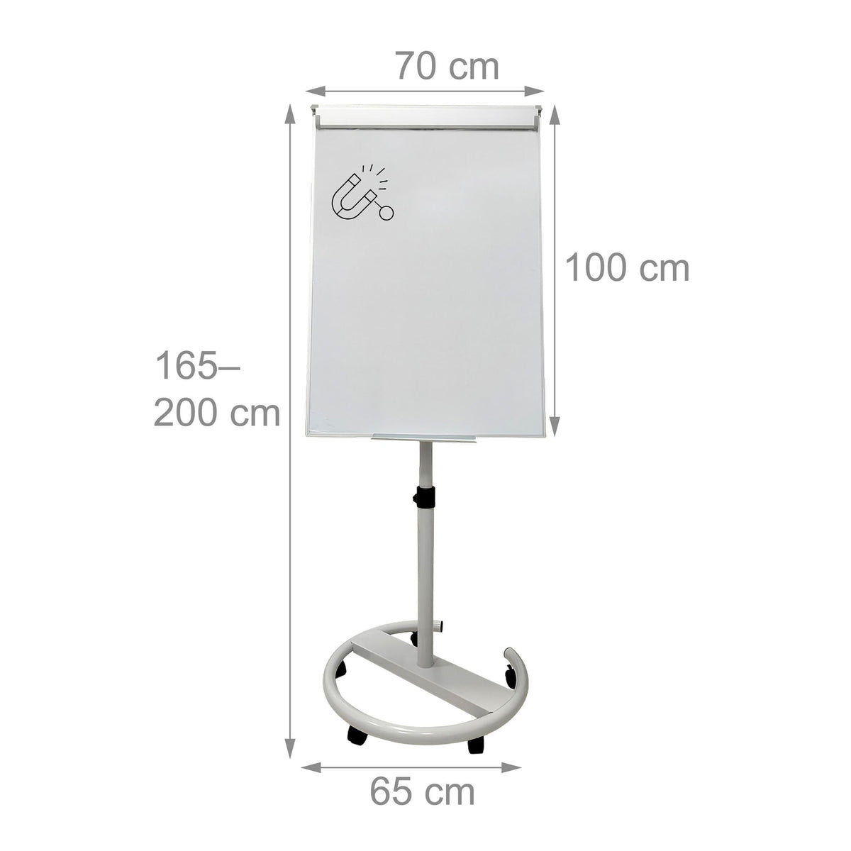 Flipchart Whiteboard, 100x70 cm, Mobile with Side Arms