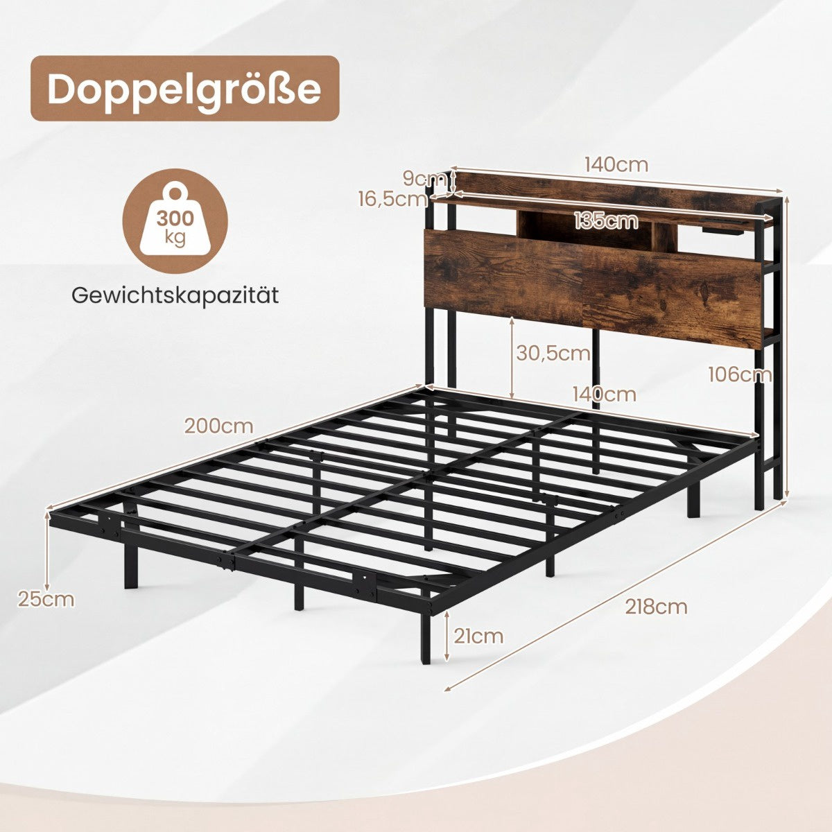 Floating Bed Frame with LED Lights, Storage Headboard, USB Ports