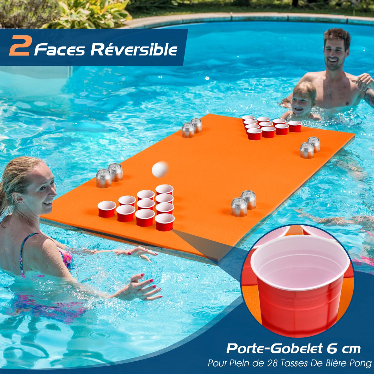 Floating Beer Pong Table Pad, 5.5 ft x 35.5 in, XPE