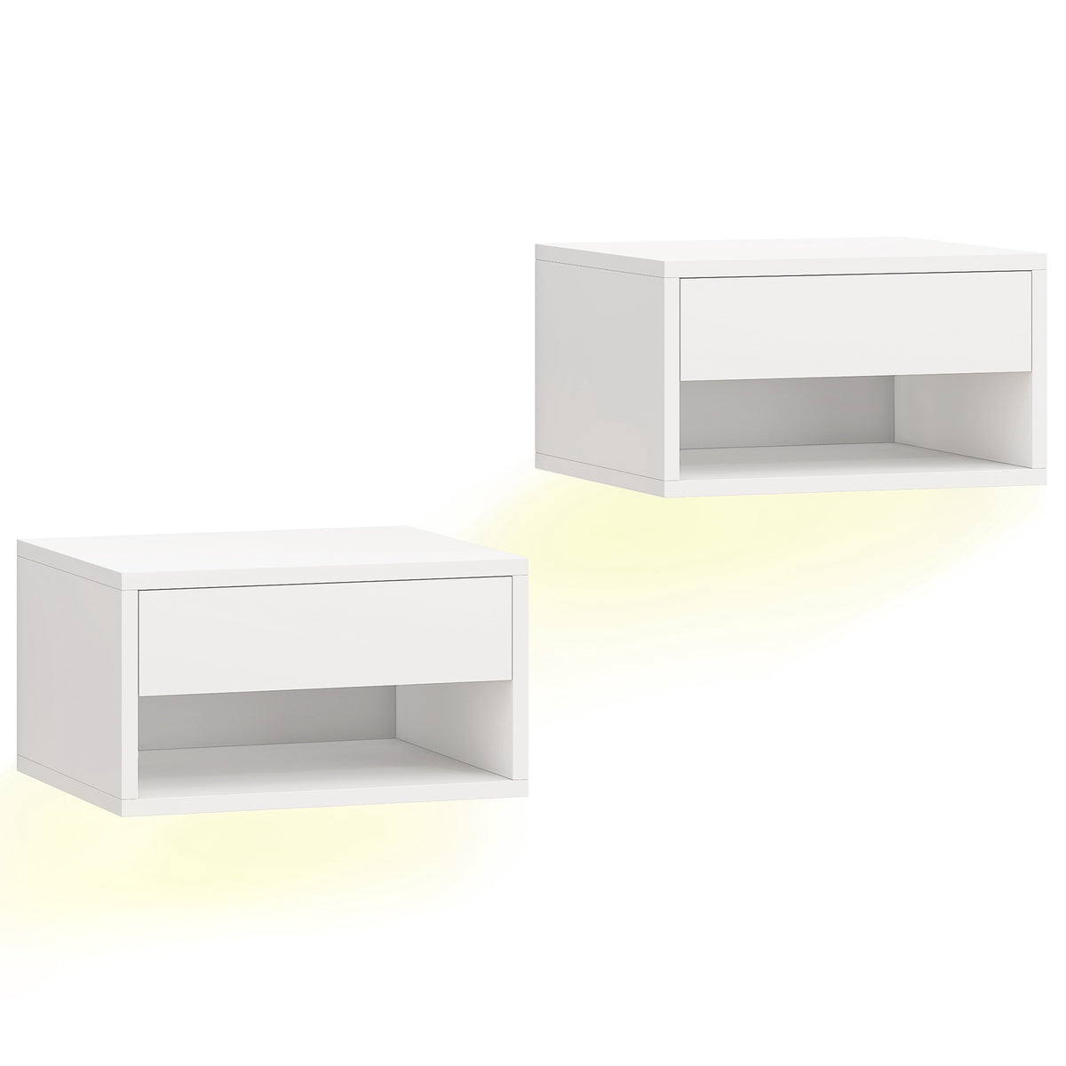 Floating Nightstand Set with RGB LED, Drawer, White