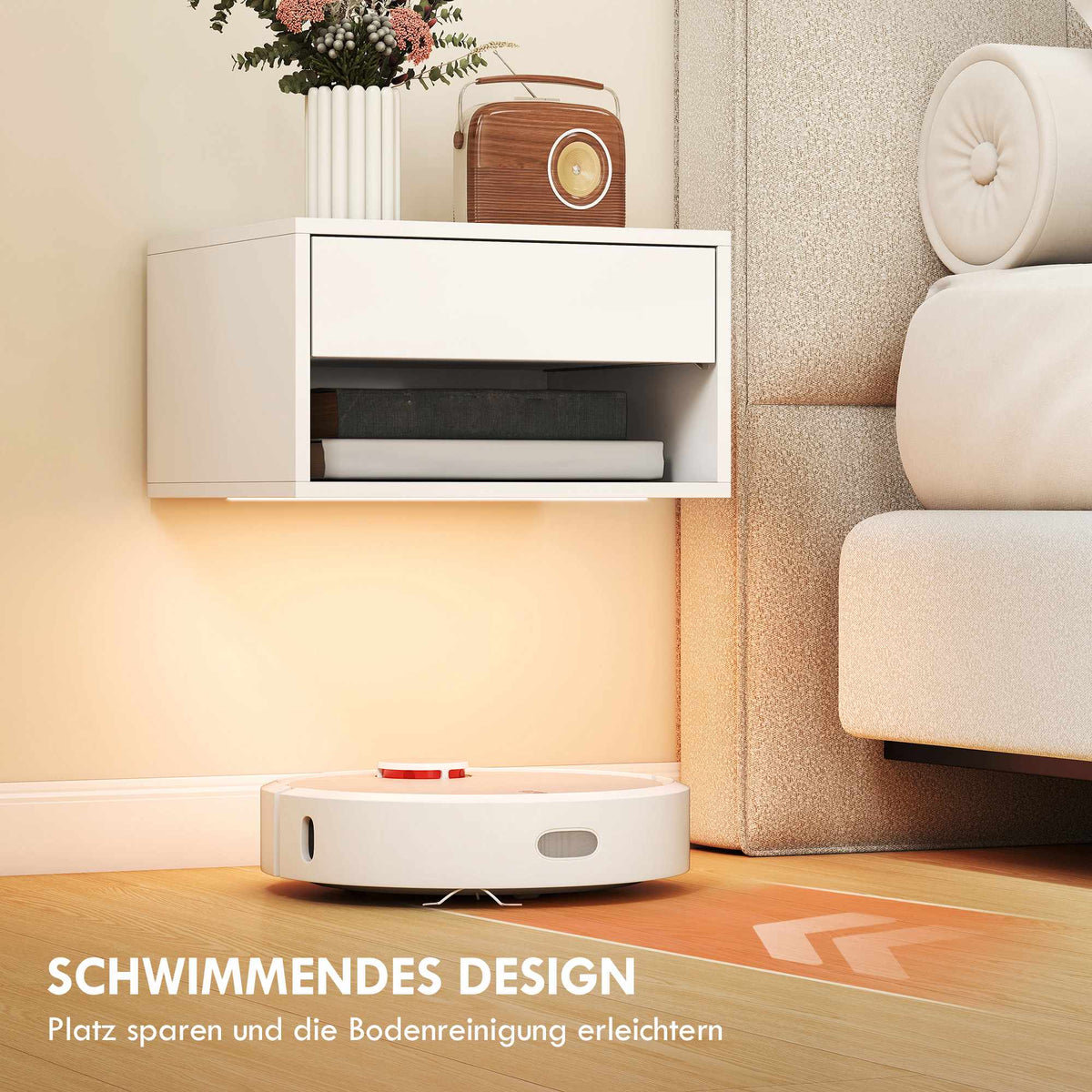 Floating Nightstand Set with RGB LED, Drawer, White
