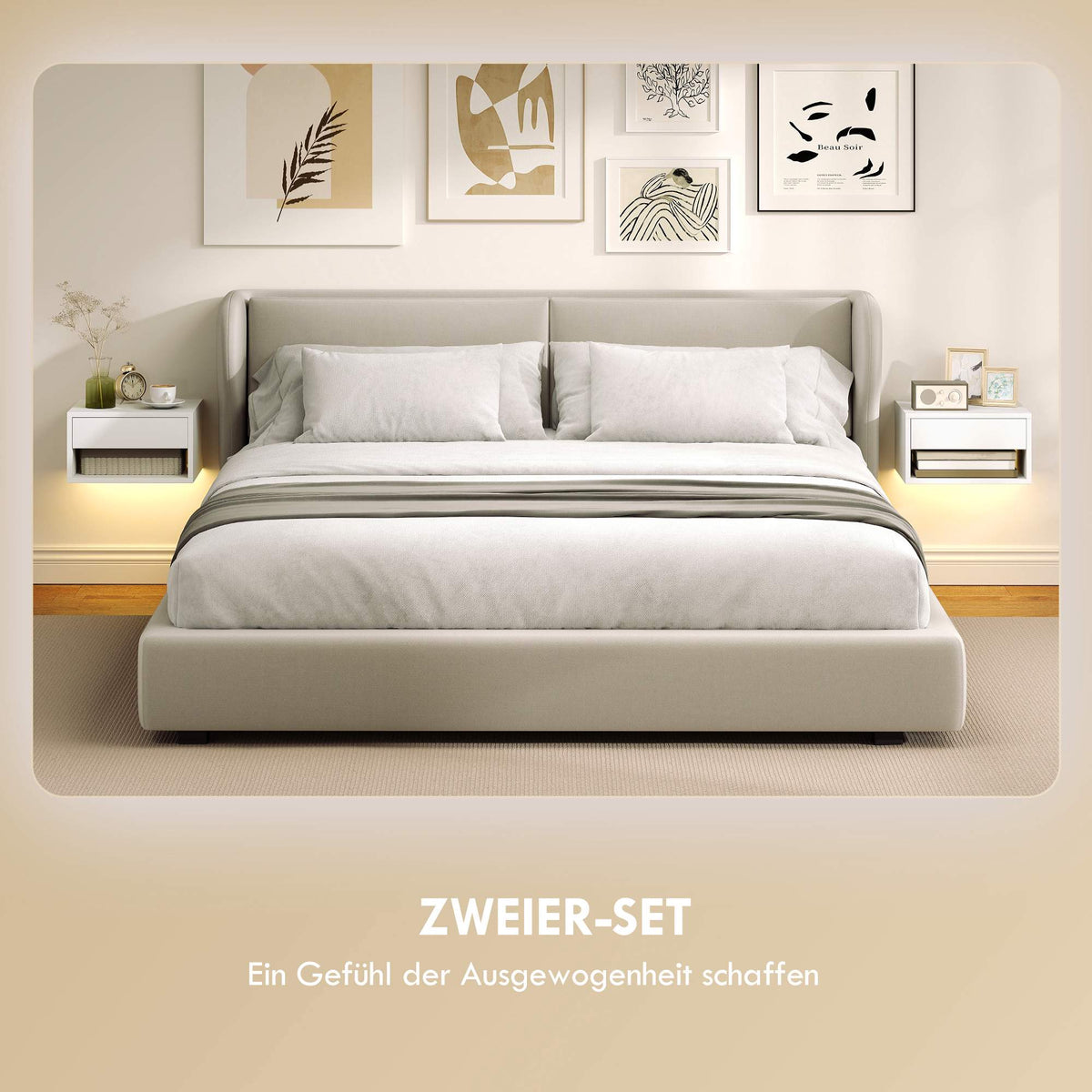 Floating Nightstand Set with RGB LED, Drawer, White