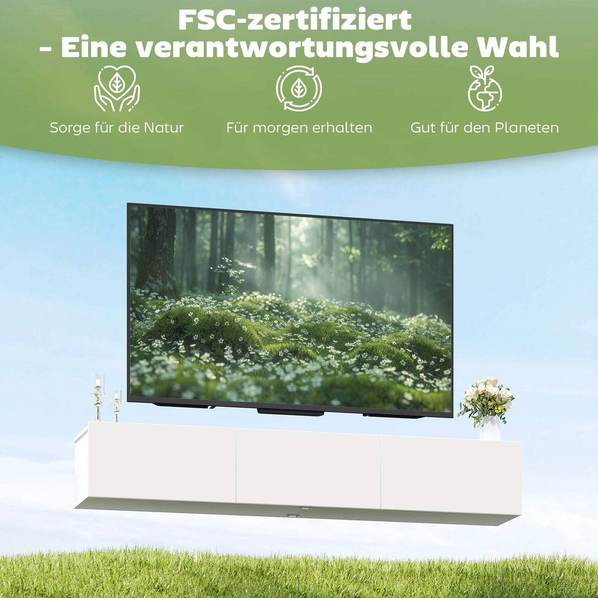 Floating TV Cabinet, Wall-Mount, 3 Drawers, 180 cm, White