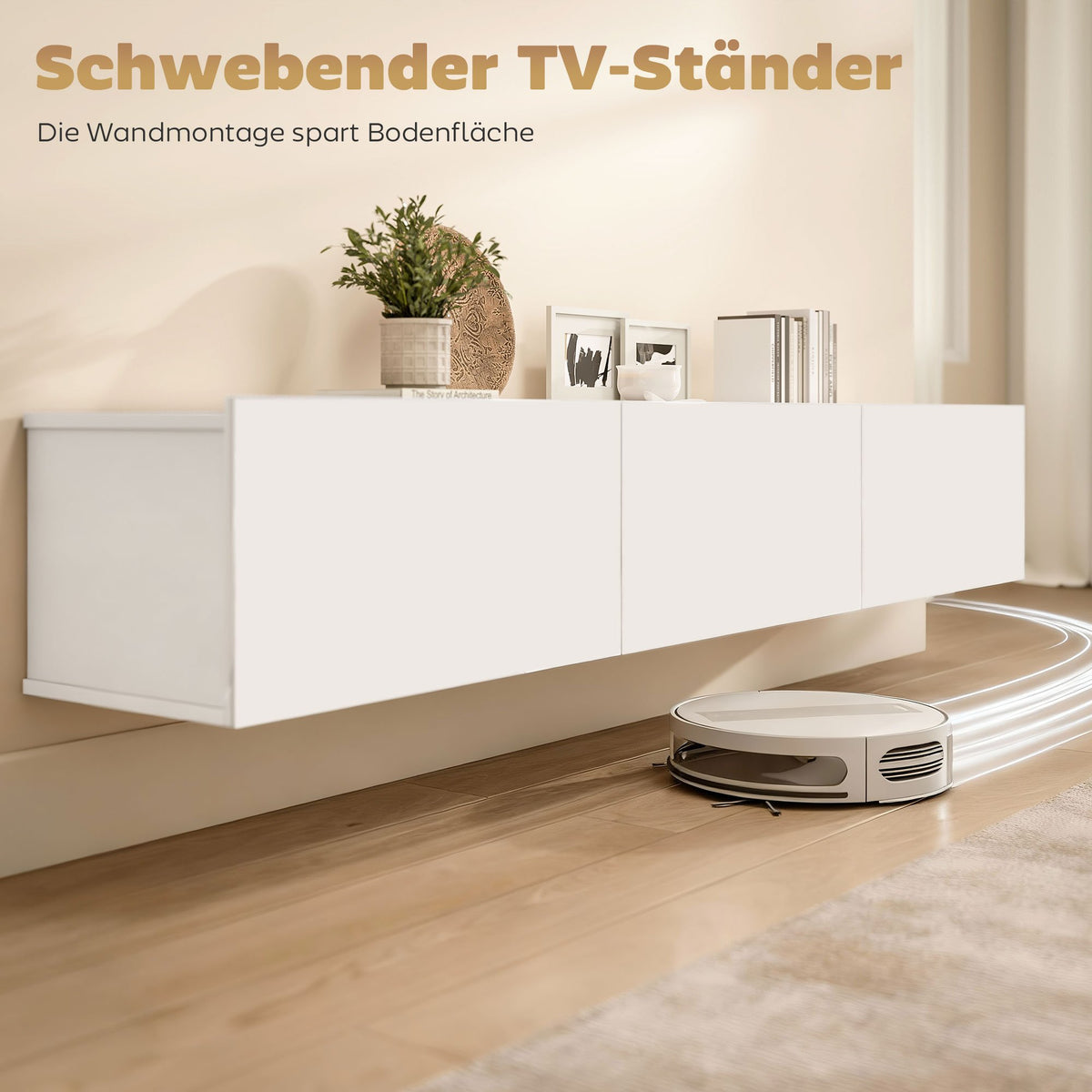 Floating TV Cabinet, Wall-Mount, 3 Drawers, 180 cm, White