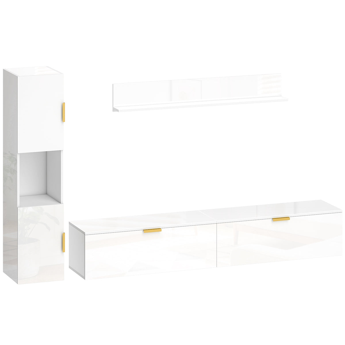 Floating TV Stand with Flip Doors, 180 cm Gloss White