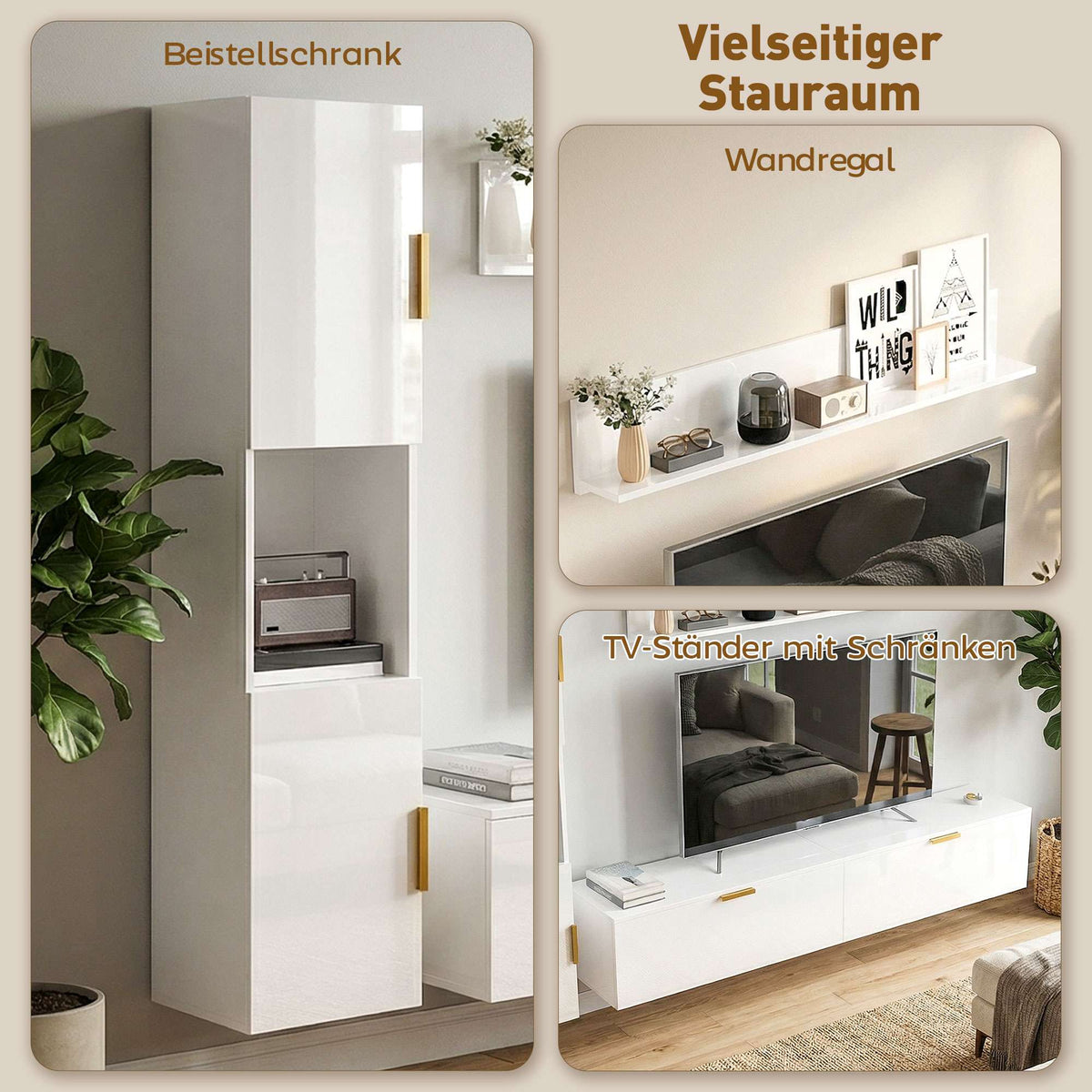 Floating TV Stand with Flip Doors, 180 cm Gloss White