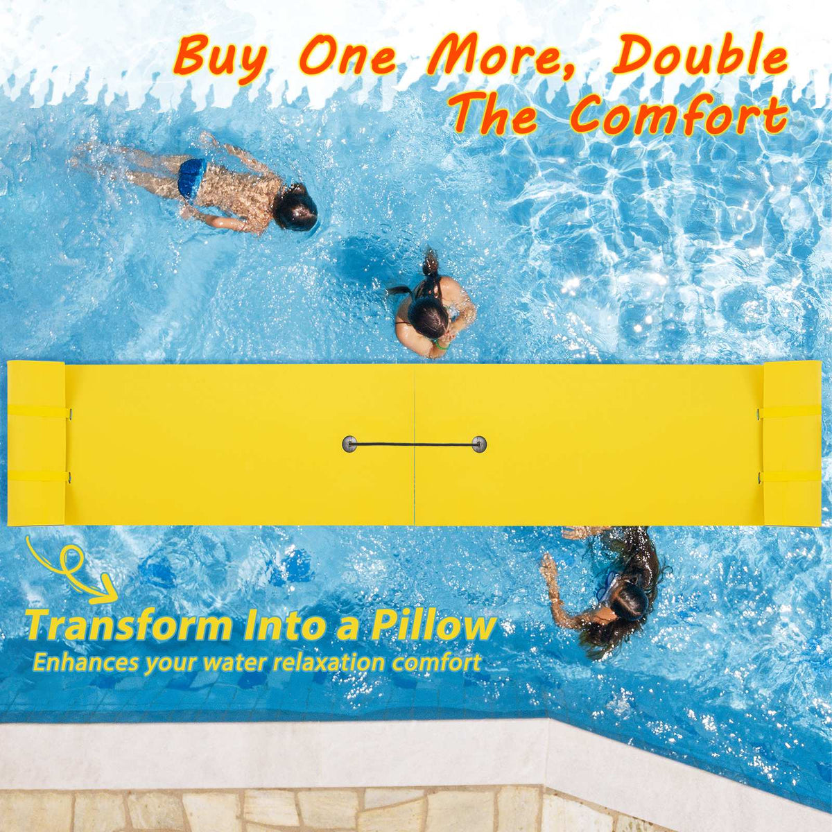 Floating Water Pad, 83 x 26 in 3-Layer XPE Foam, Bungee Tether