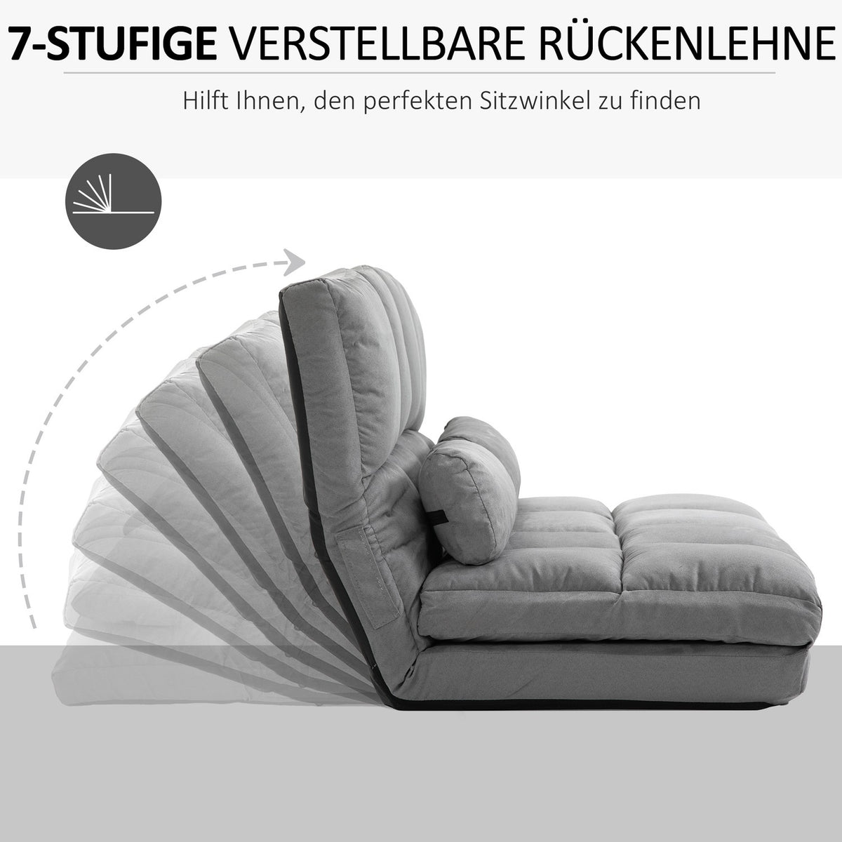 Floor Chair 2-In-1 Floor Chair & Bed With Backrest, 3 Positions Adjustable, Seat Cushion, Gray, Velvet & Steel, 102X73X60Cm