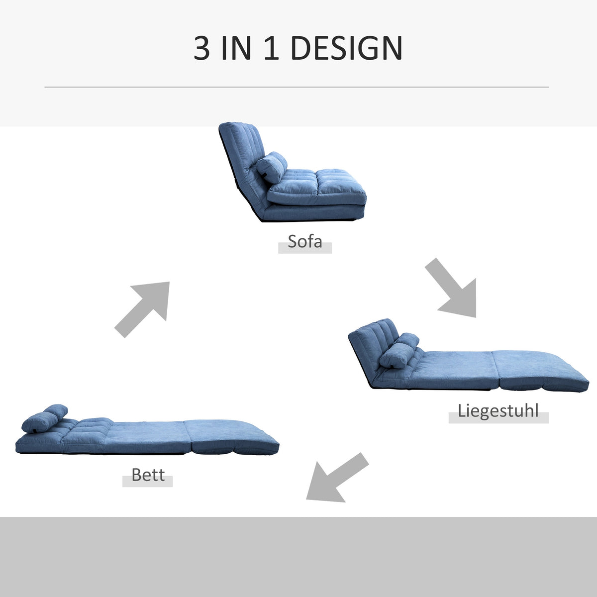 Floor Chair 2-In-1 Floor Chair Folding Bed Backrest 3 Positions Adjustable Seat Cushion Velvet Steel Blue 102X73X60Cm