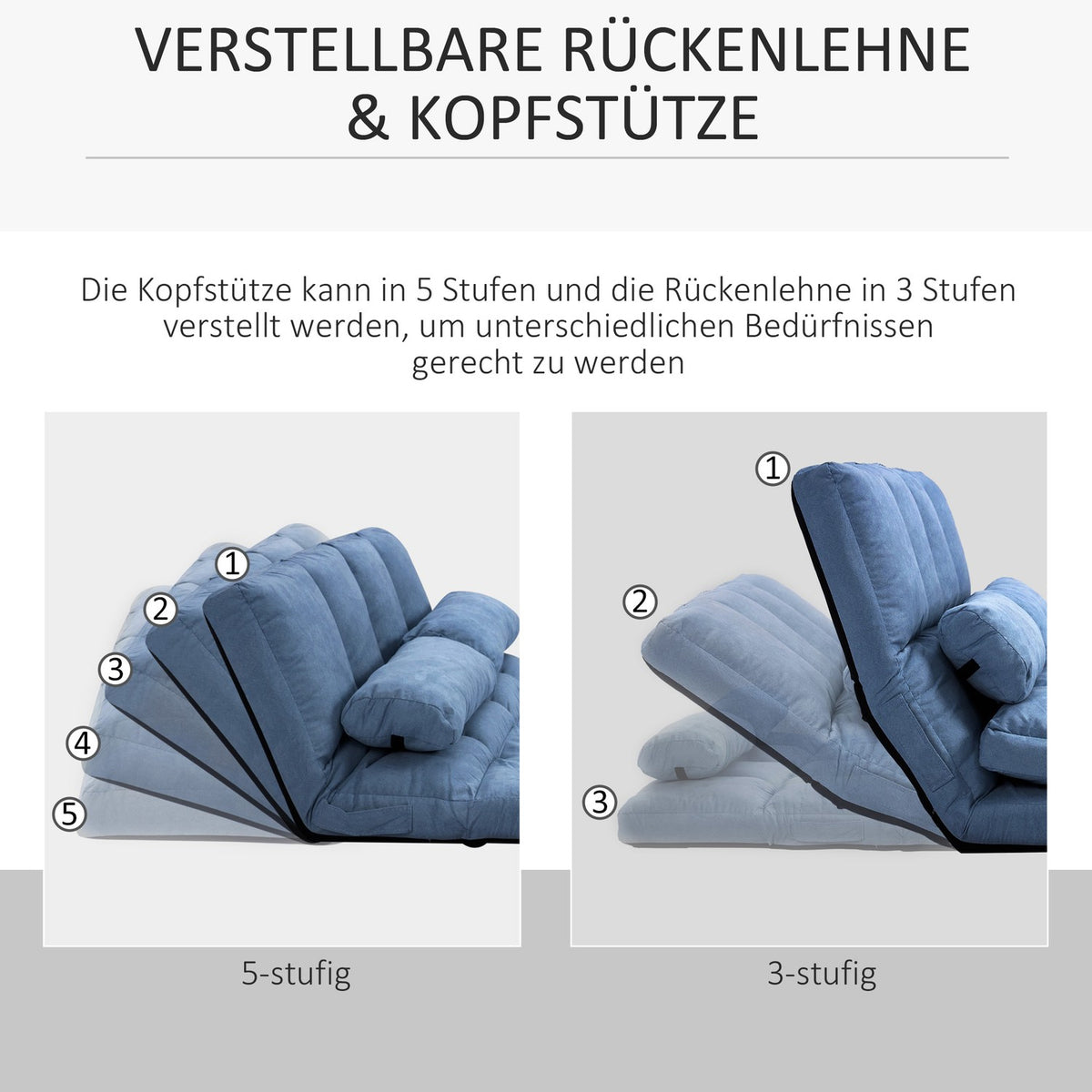 Floor Chair 2-In-1 Floor Chair Folding Bed Backrest 3 Positions Adjustable Seat Cushion Velvet Steel Blue 102X73X60Cm