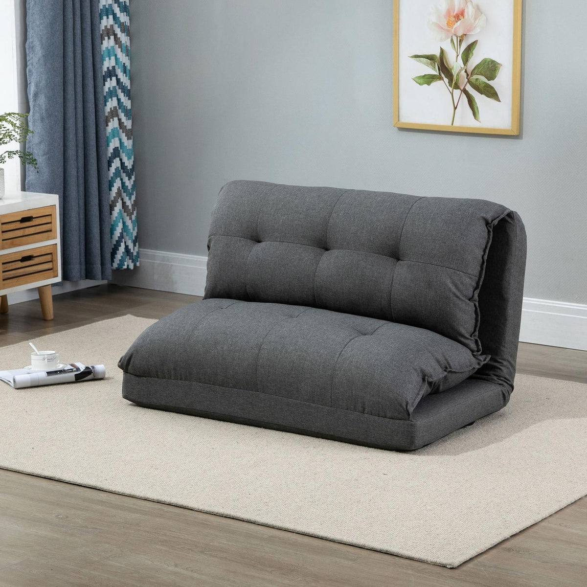 Floor Chair 2-in-1 Floor Sofa Sofa Bed 13 Positions Adjustable Backrest for Living Room Linen 100 x 71 x 54 cm Gray