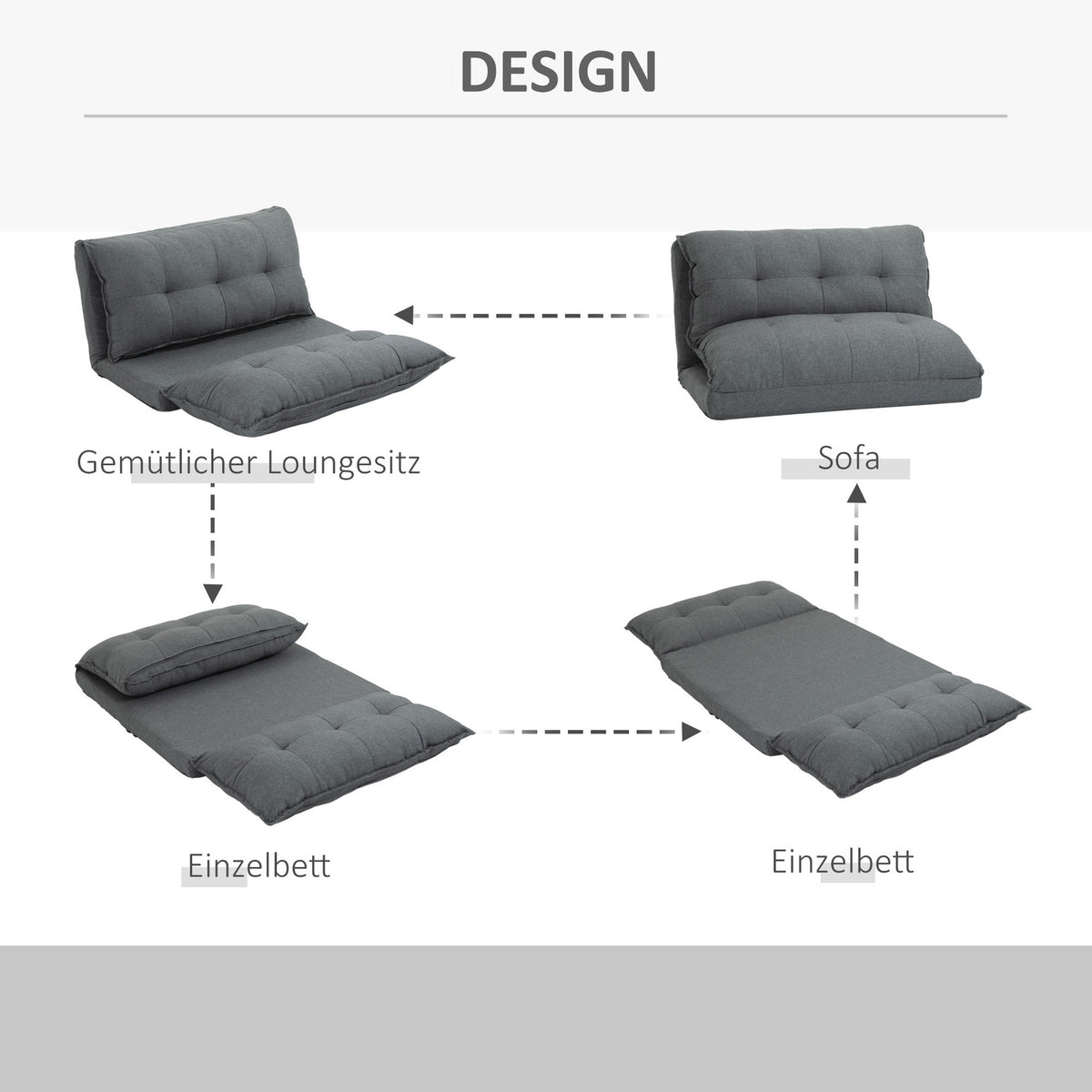 Floor Chair 2-in-1 Floor Sofa Sofa Bed 13 Positions Adjustable Backrest for Living Room Linen 100 x 71 x 54 cm Gray