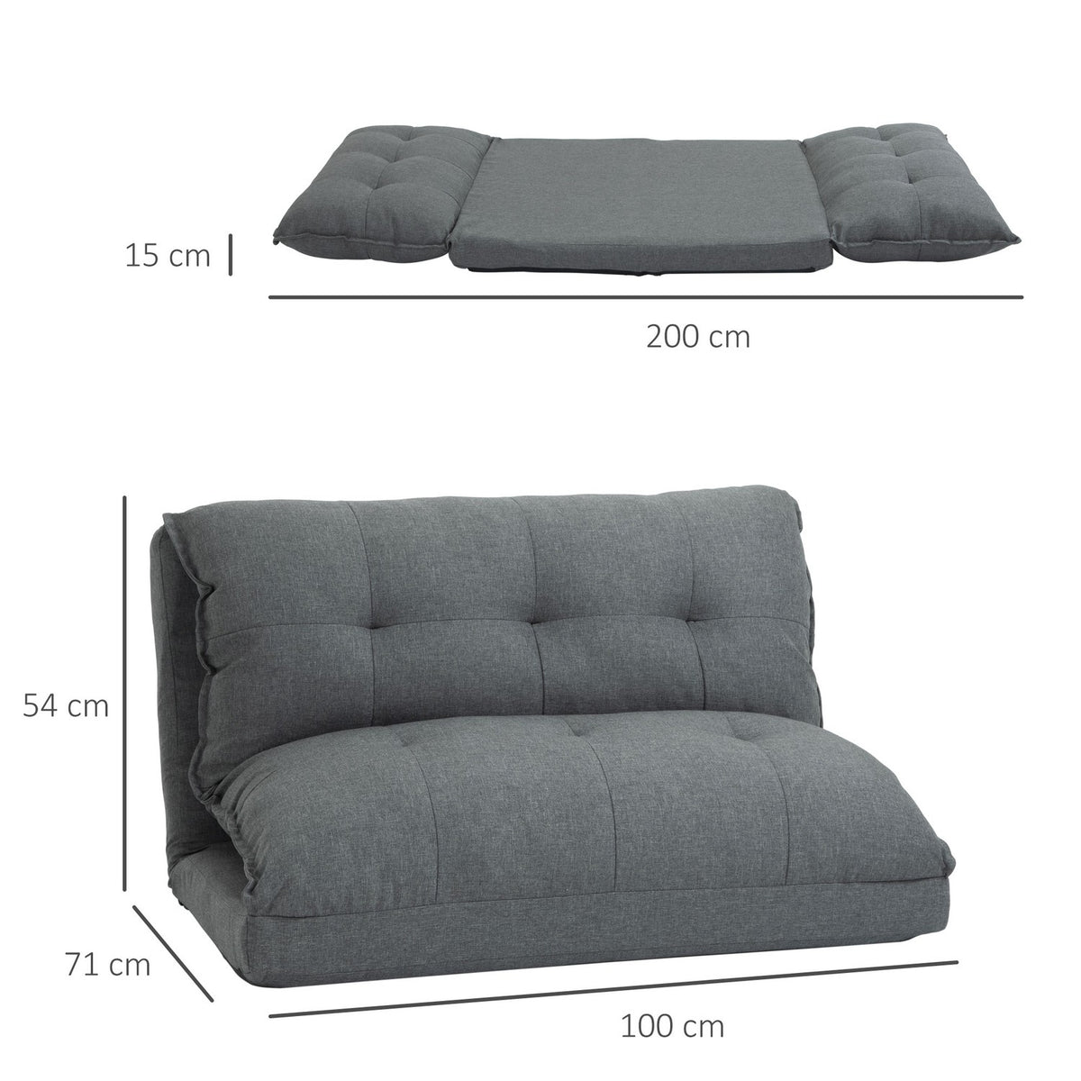 Floor Chair 2-in-1 Floor Sofa Sofa Bed 13 Positions Adjustable Backrest for Living Room Linen 100 x 71 x 54 cm Gray